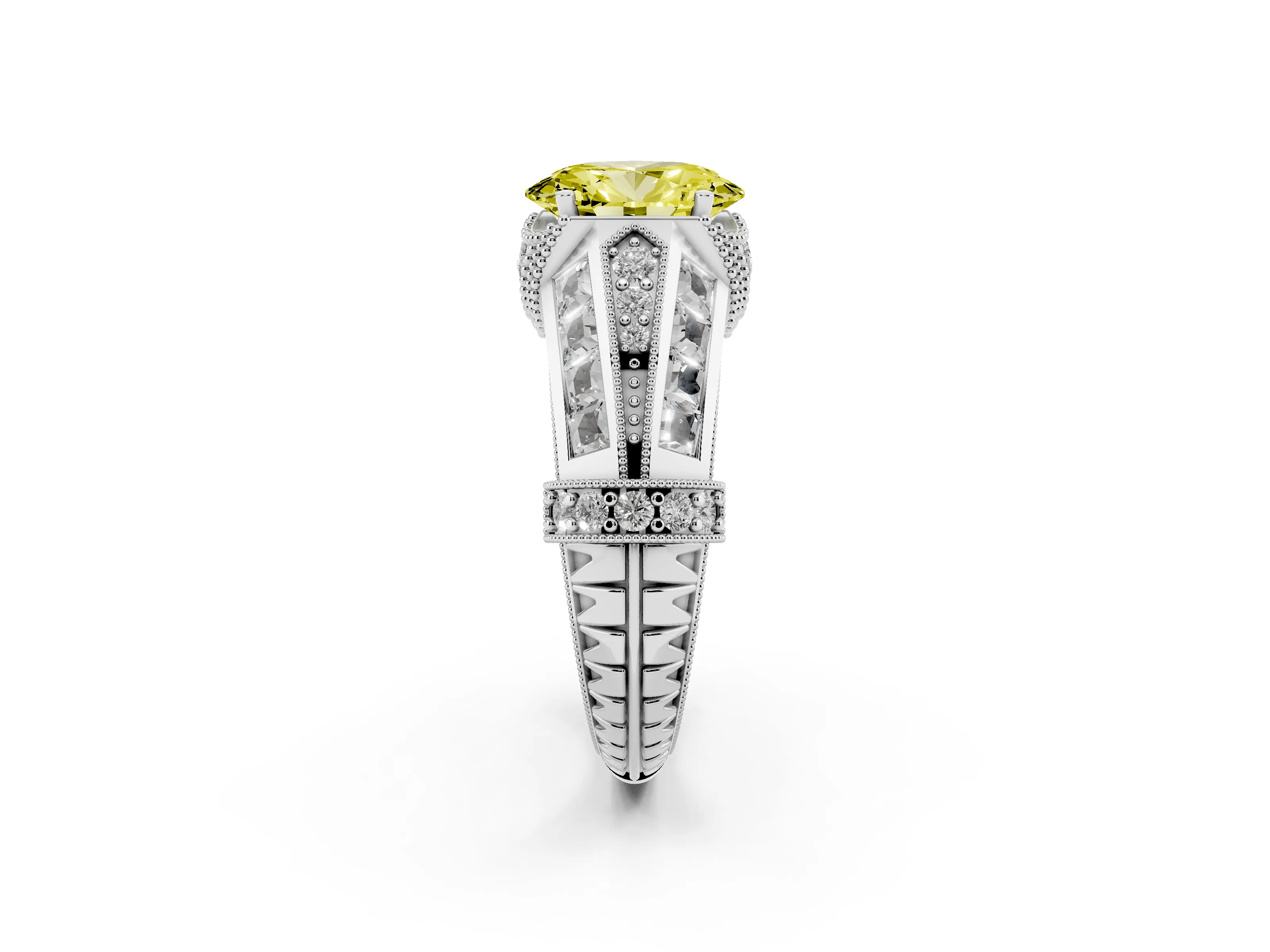 Fancy Yellow Oval Cut Diamond Vintage-Inspired Milgrain Ring Set in Silver with Accent Split Shank