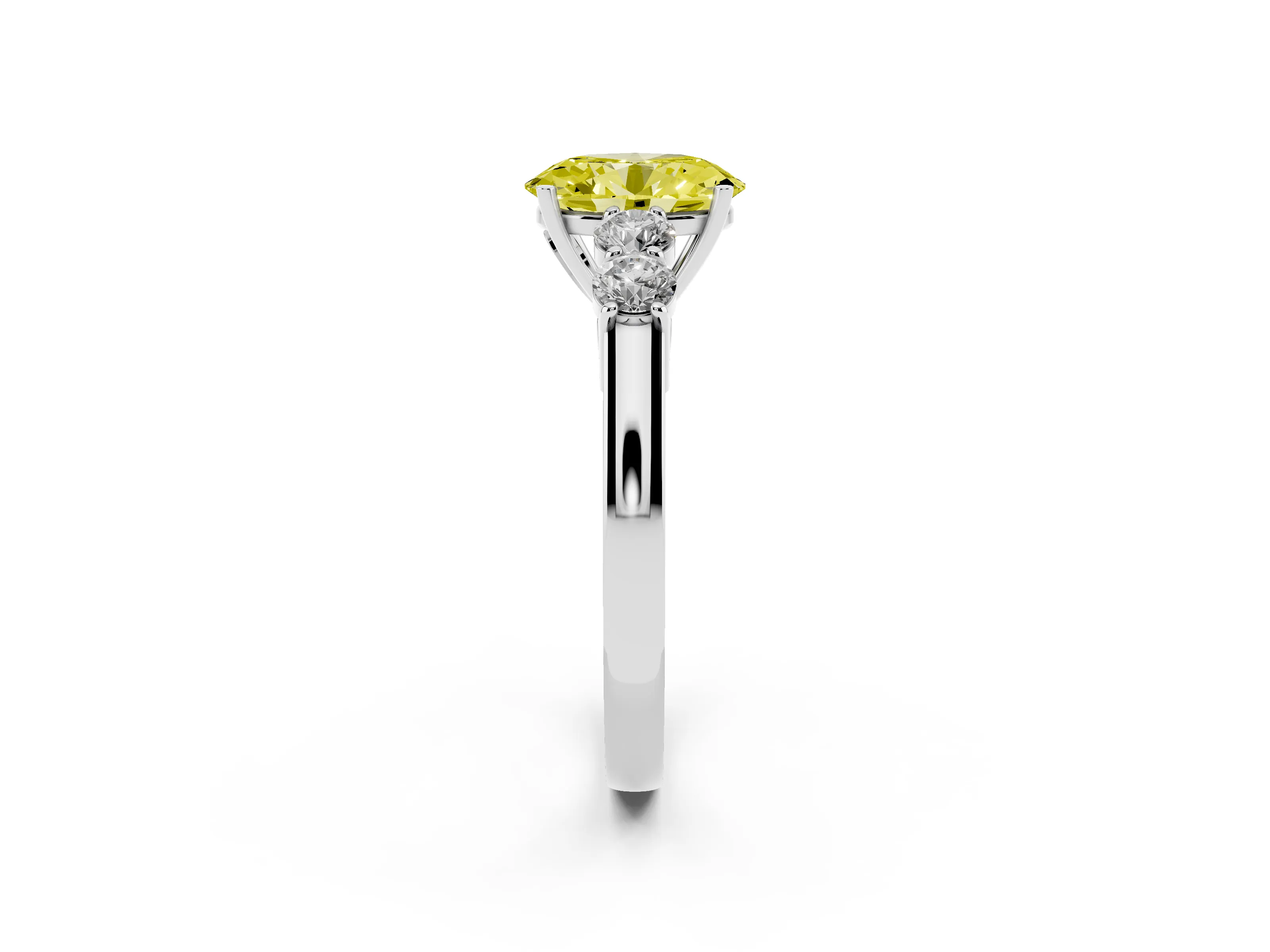 Fancy Yellow Oval Cut Diamond Five-Stone Prong Set Band Ring Set in Silver with Polished Band