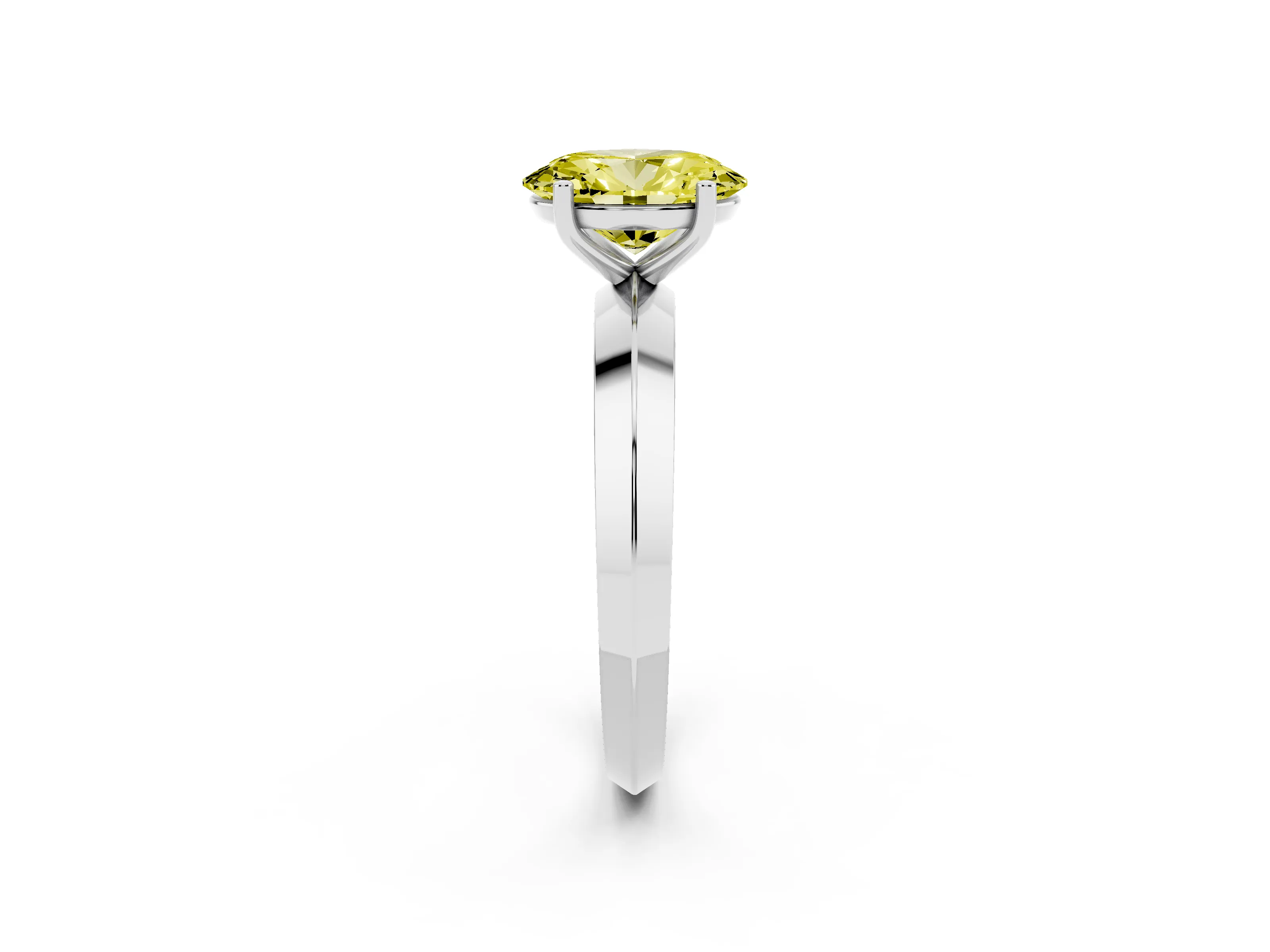 Fancy Yellow Oval Cut Diamond Solitaire Engagement Ring Set in Platinum with Flat Band and Prong Setting