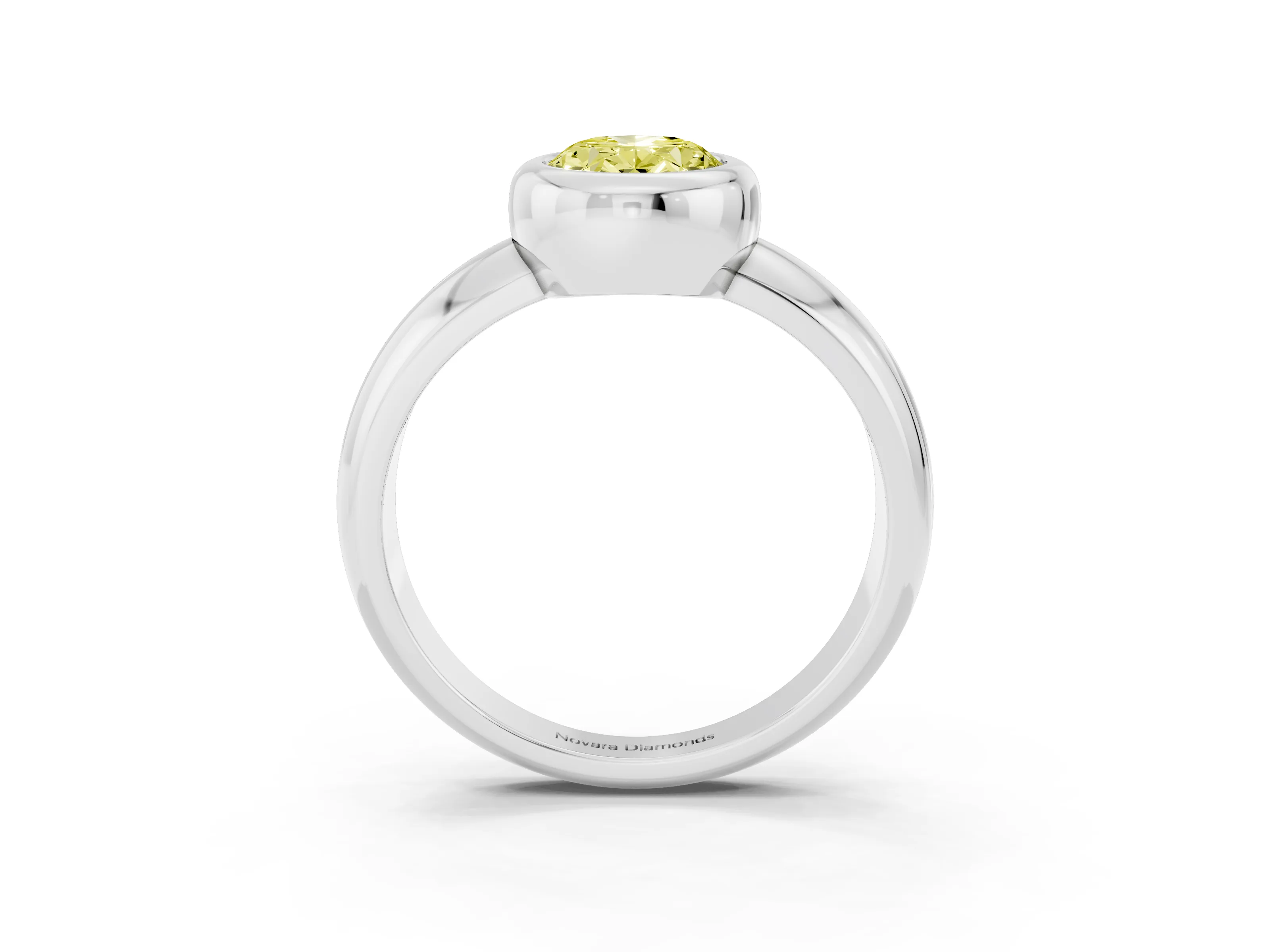 Fancy Yellow Bezel Set Oval Cut Diamond Solitaire Ring Set in Silver with Wide Band