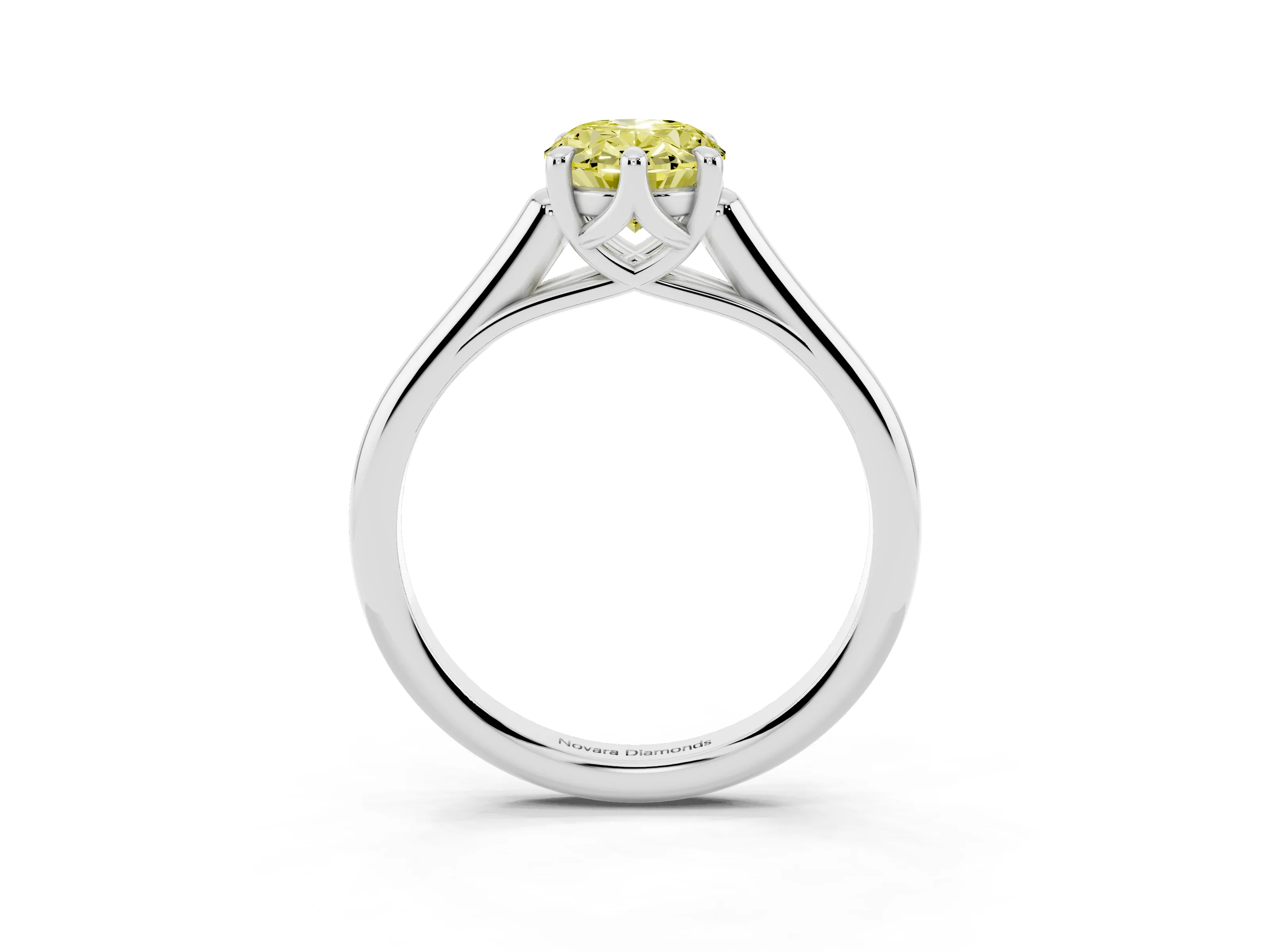 Fancy Yellow Oval Cut Diamond Solitaire Engagement Ring Set in Platinum with Prong Setting and Plain Classic Band