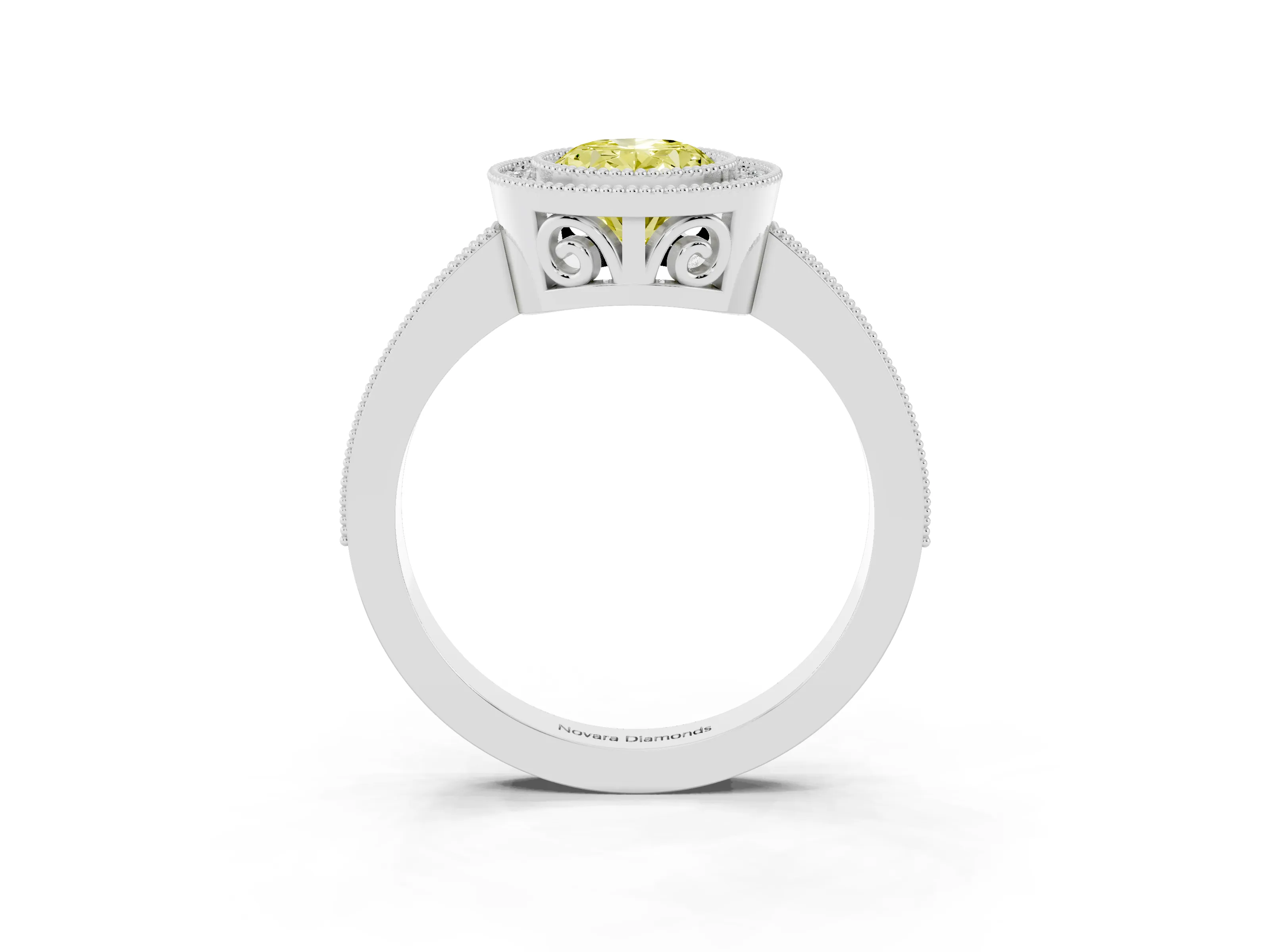 Fancy Yellow Oval Cut Diamond Round Halo Ring Set in White gold with Pavé Band