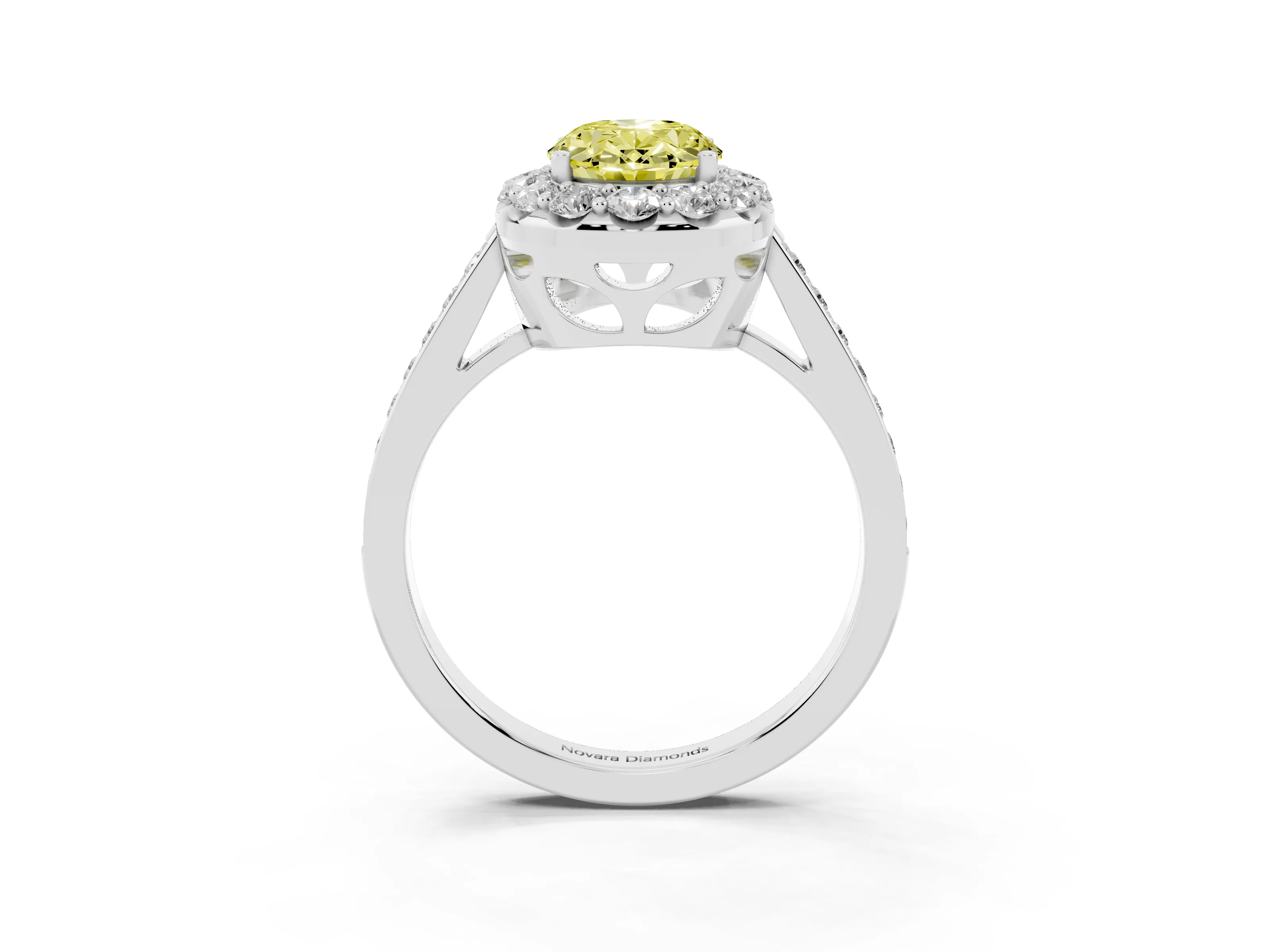 Fancy Yellow Oval Cut Diamond Floral Halo Ring Set in Silver with Pavé Band and Prong Setting