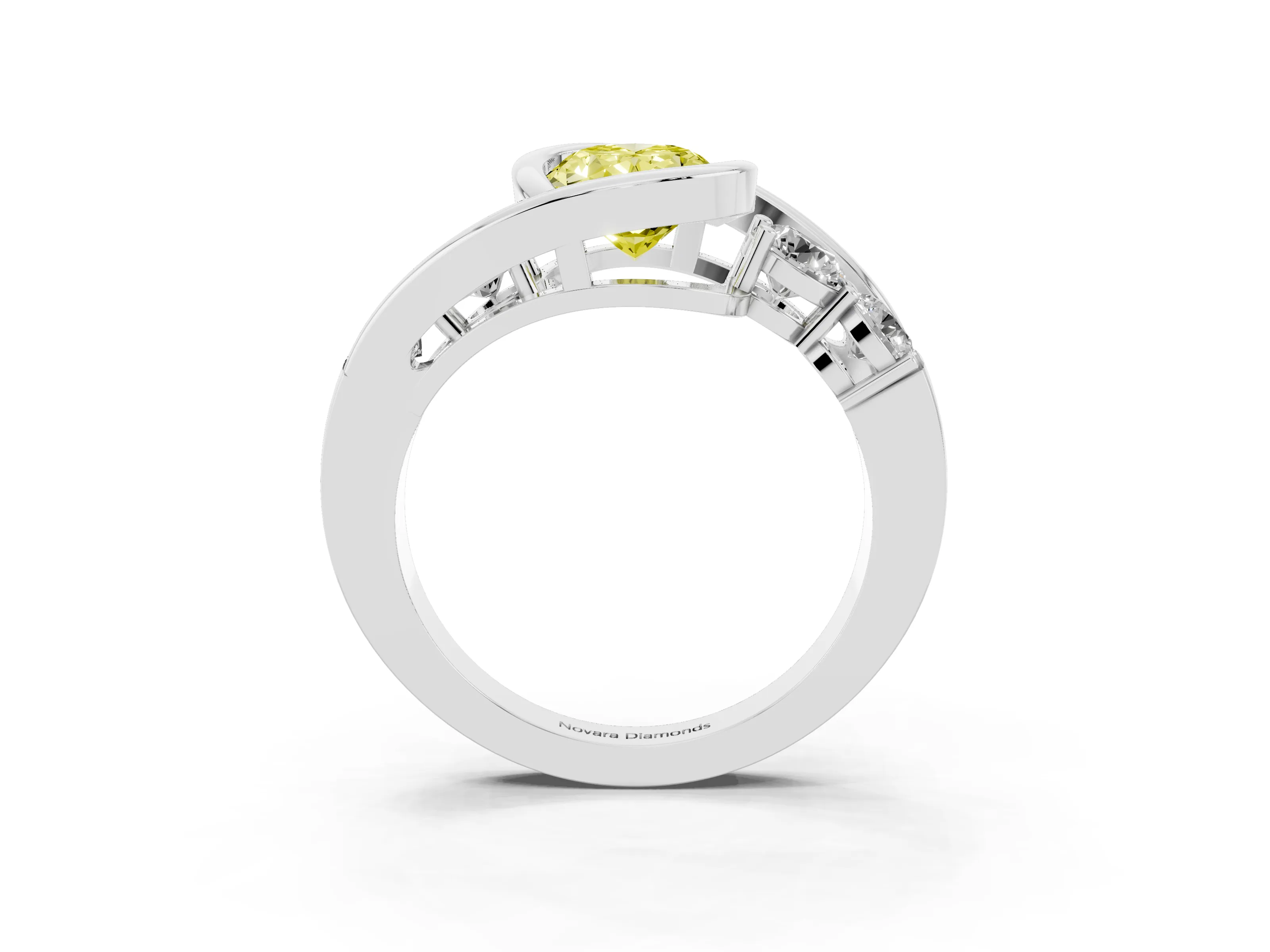 Fancy Yellow Oval Cut Diamond Bezel Bypass Ring Set in Silver with Round Accents