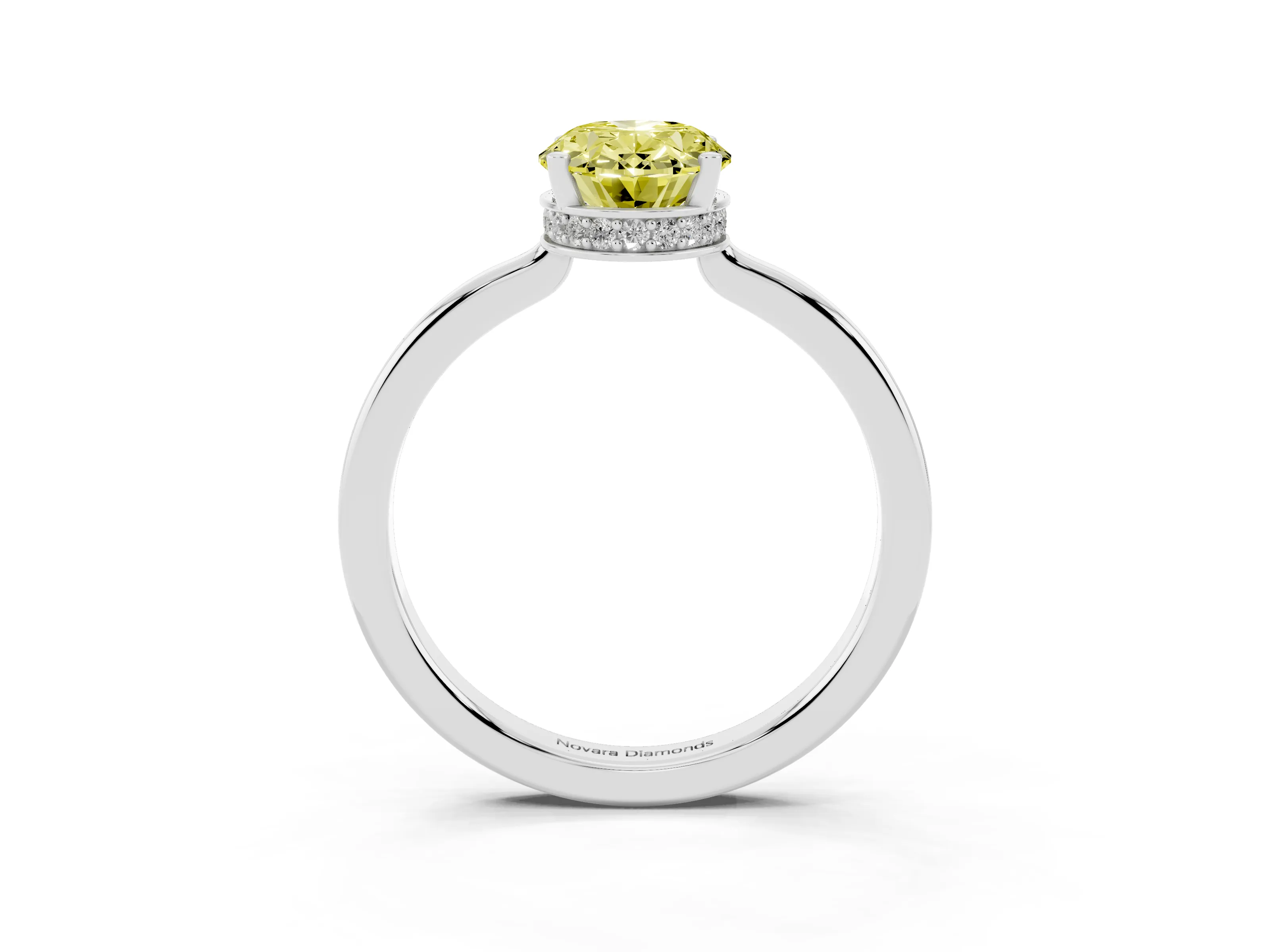 Fancy Yellow Oval Cut Diamond Solitaire Engagement Ring Set in Silver with Prong Setting on a Plain Band