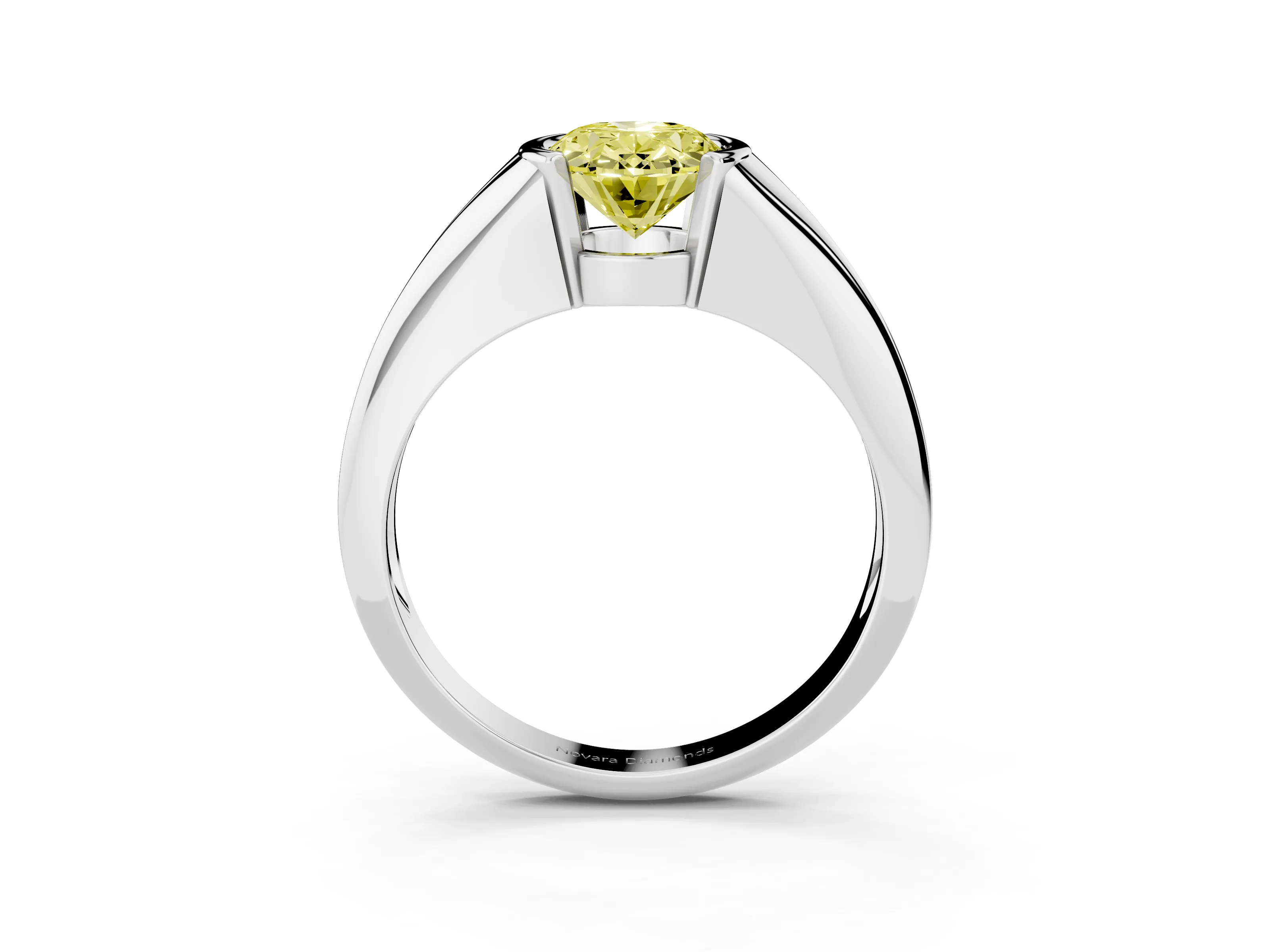 Fancy Yellow Oval Cut Diamond Solitaire Tension Set Ring Set in White gold