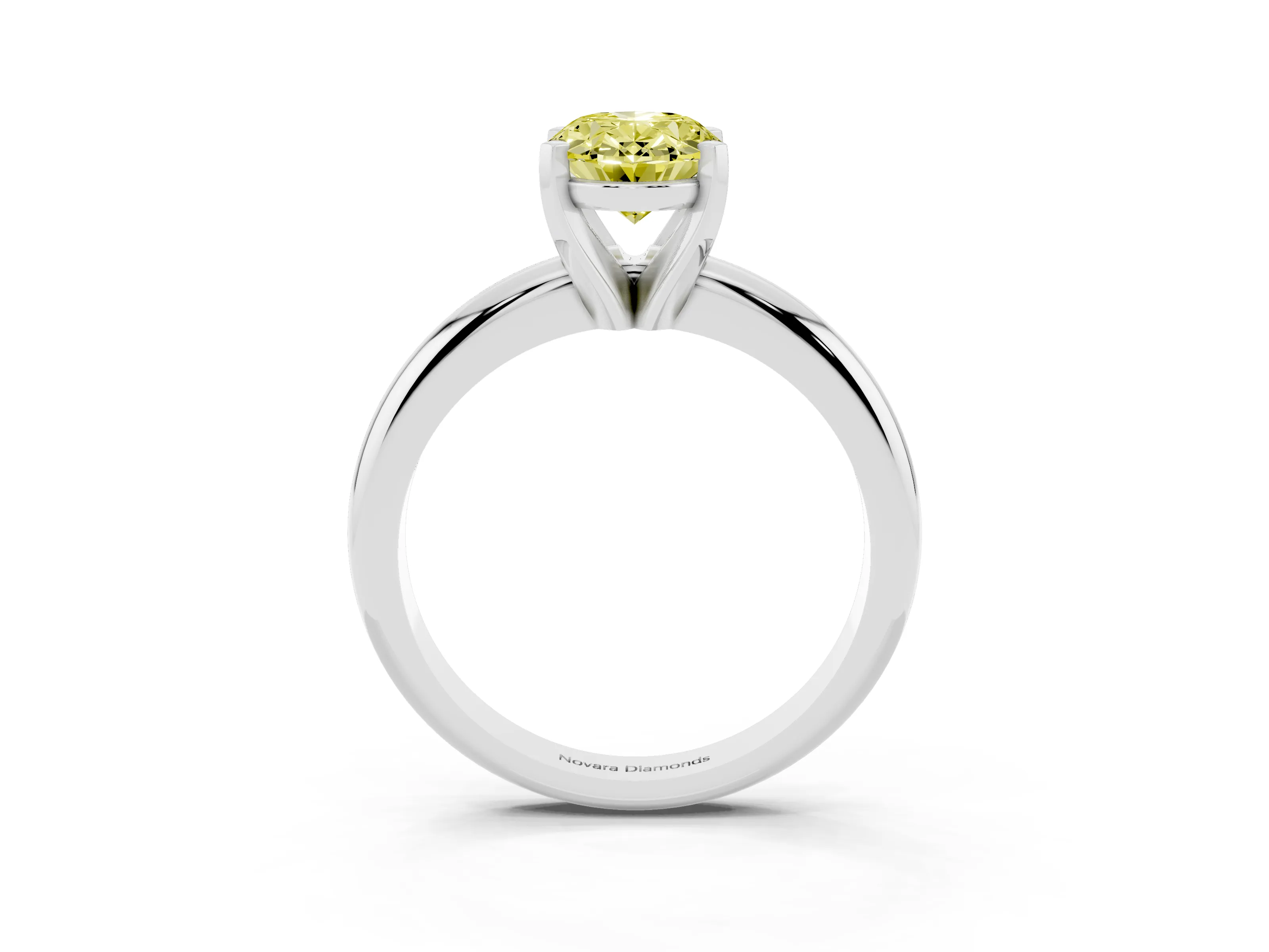 Fancy Yellow Oval Cut Diamond Solitaire Engagement Ring Set in White gold with Round Band and Prong Setting