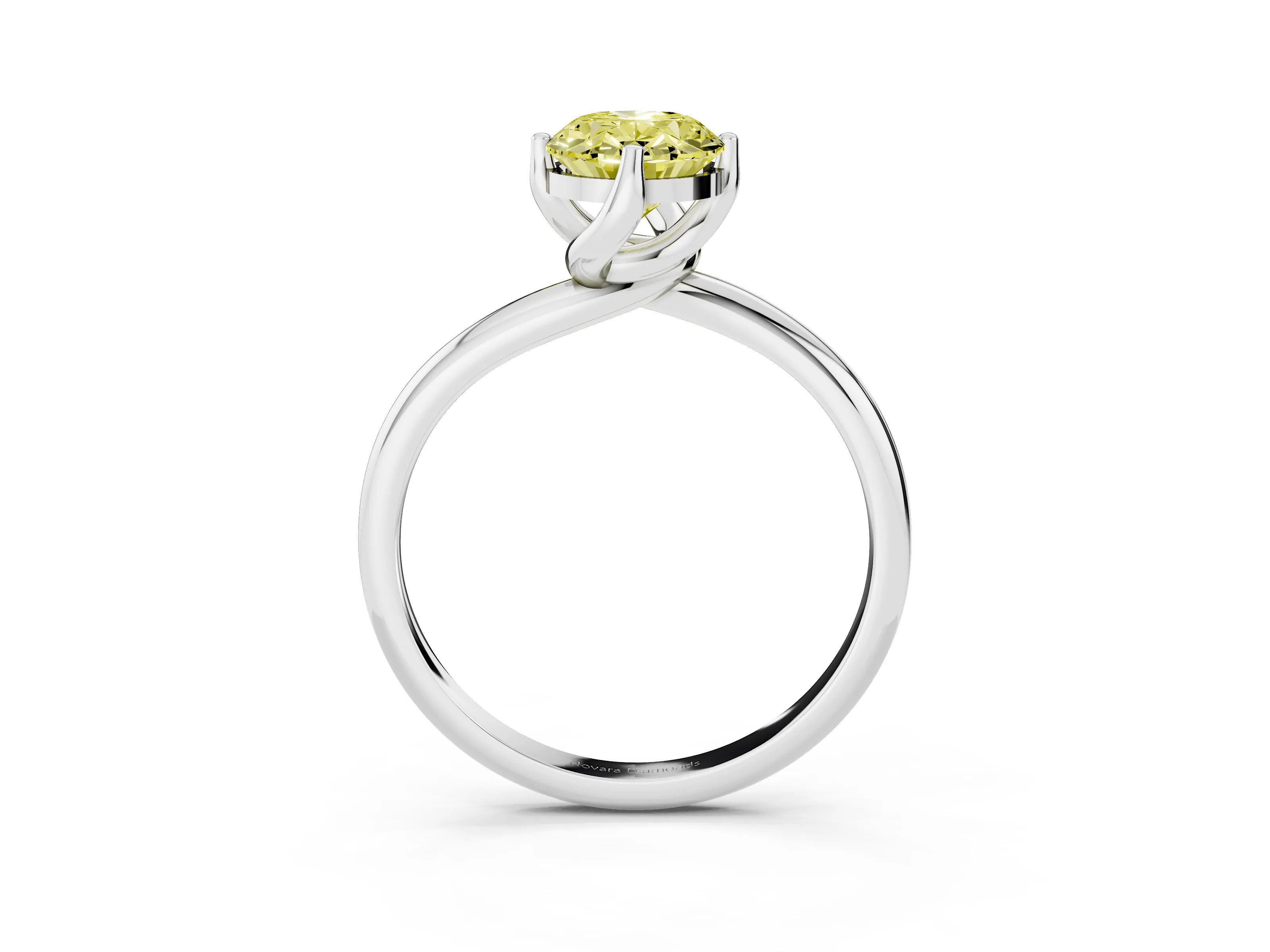 Fancy Yellow Oval Cut Diamond Solitaire Engagement Ring Set in Silver with Classic Plain Band