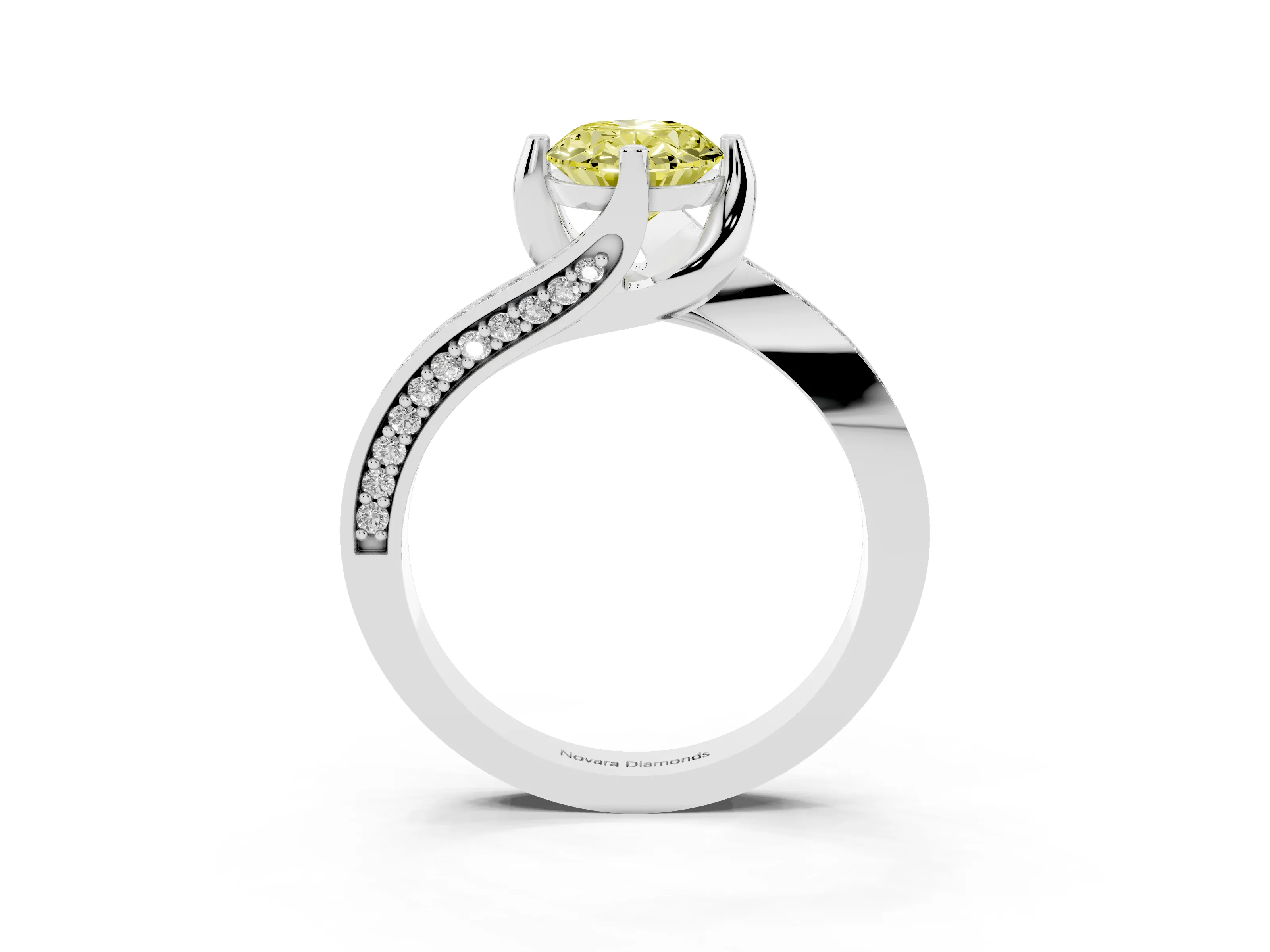 Fancy Yellow Oval Cut Diamond Solitaire Ring Set in Silver with Intertwined Pavé Twist Band