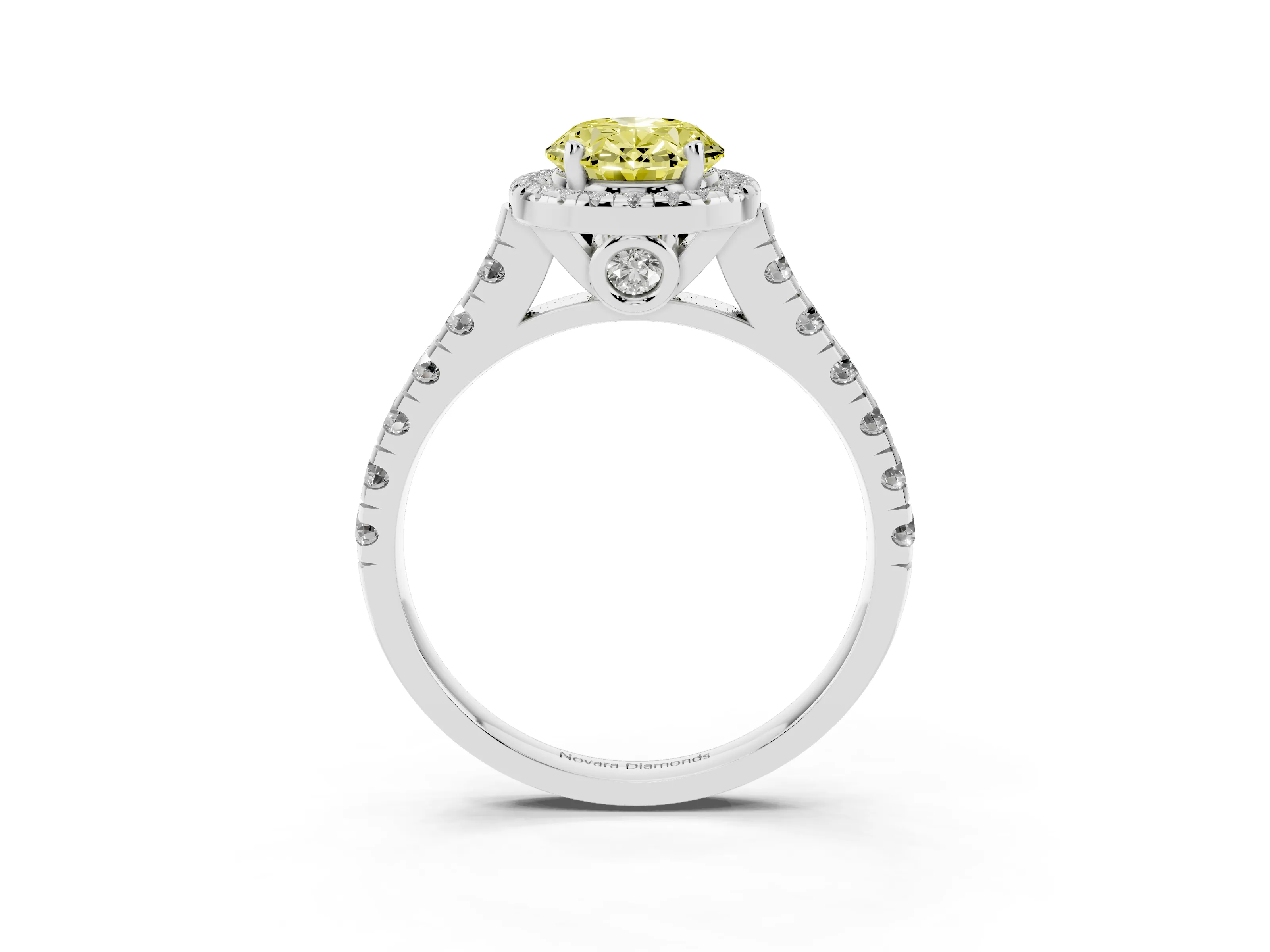 Fancy Yellow Oval Cut Diamond Halo Engagement Ring Set in Silver with Pavé Band and Prong-Set Center