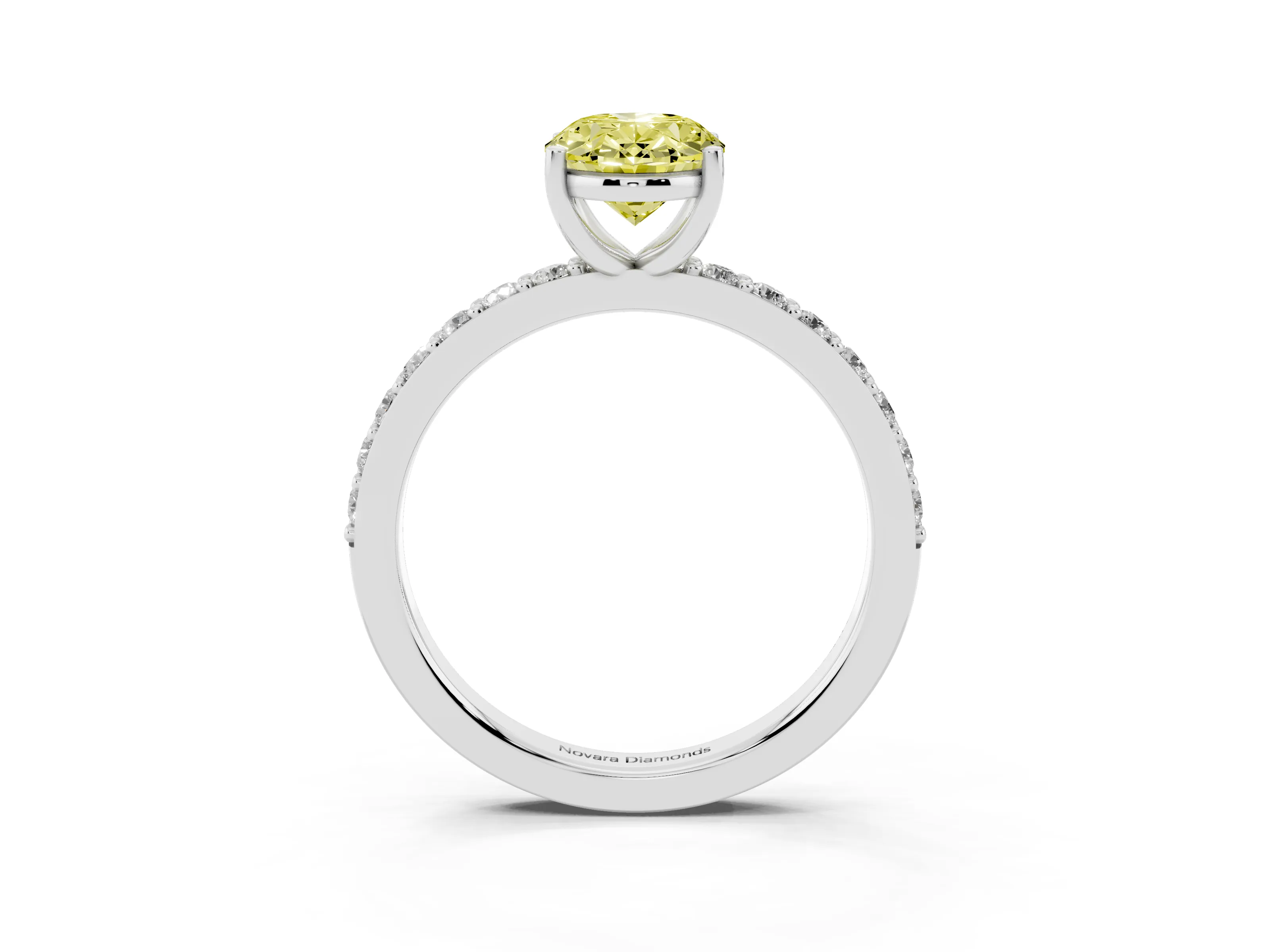 Fancy Yellow Oval Cut Diamond Solitaire Set in Platinum with Round Pavé Band and Prong Setting