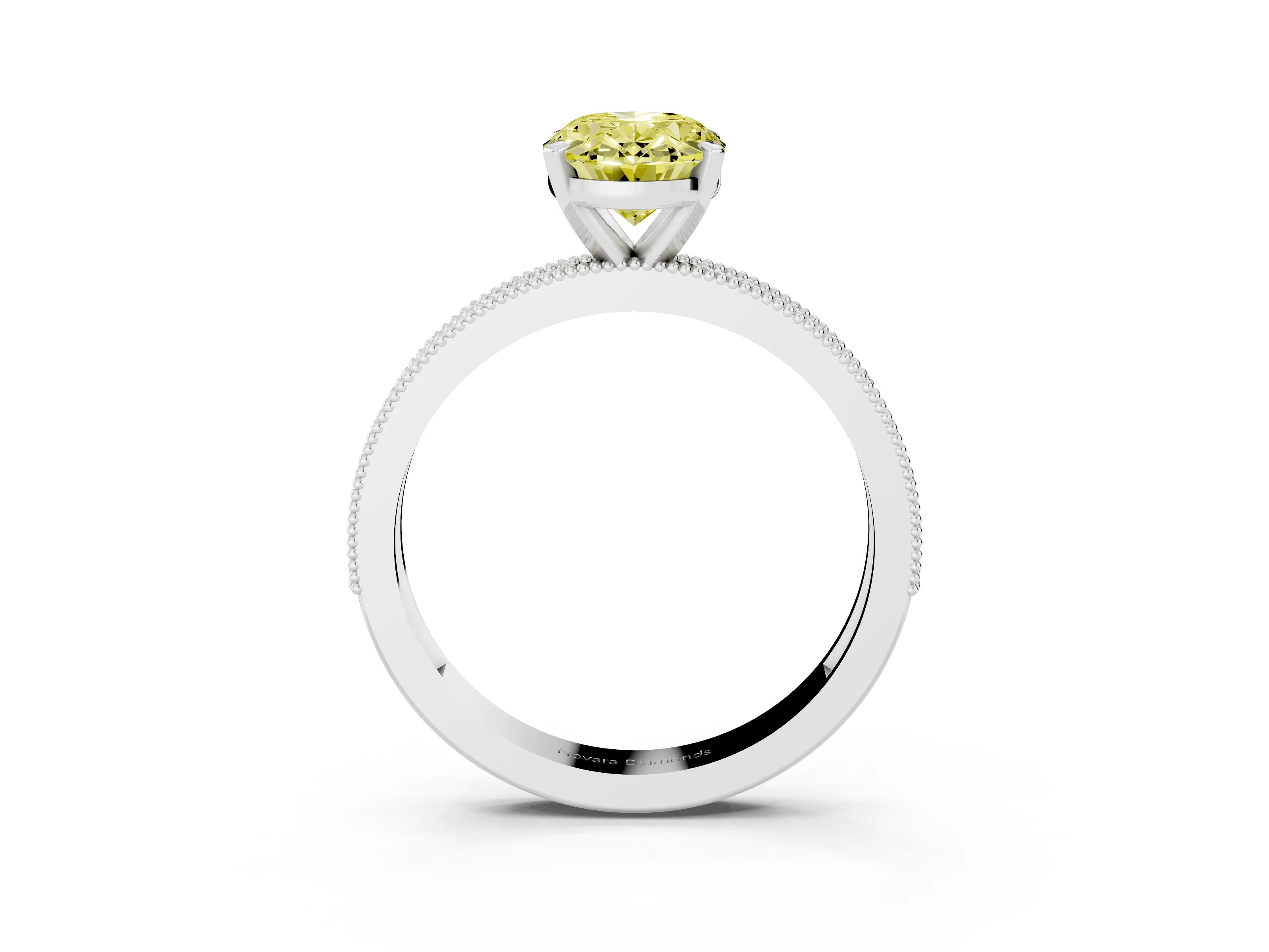 Fancy Yellow Oval Cut Diamond Milgrain Pavé Engagement Ring Set in Platinum with Prong Setting