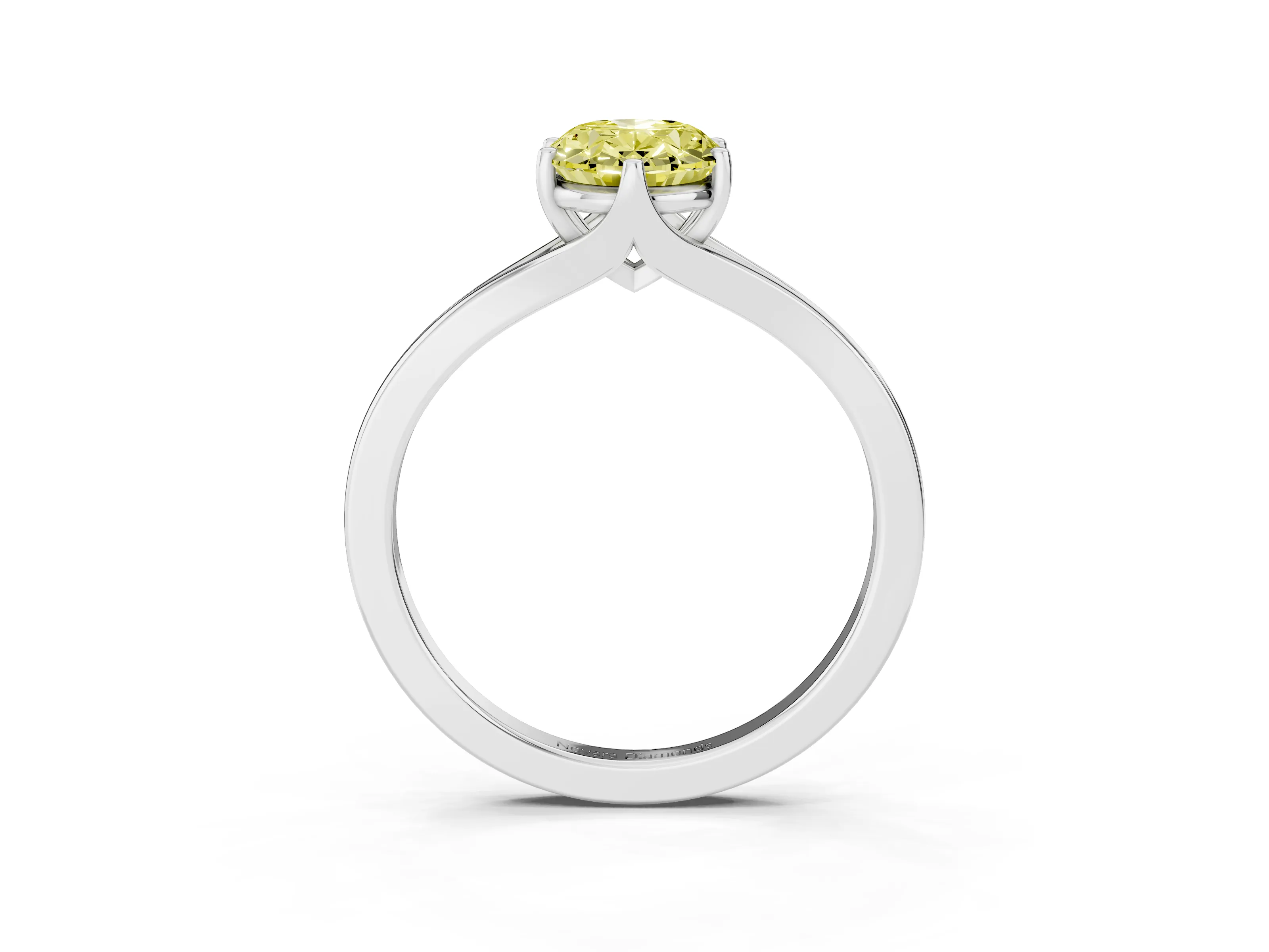 Fancy Yellow Oval Cut Diamond Solitaire Ring Set in Silver with Polished Tapered Band and Prong Setting