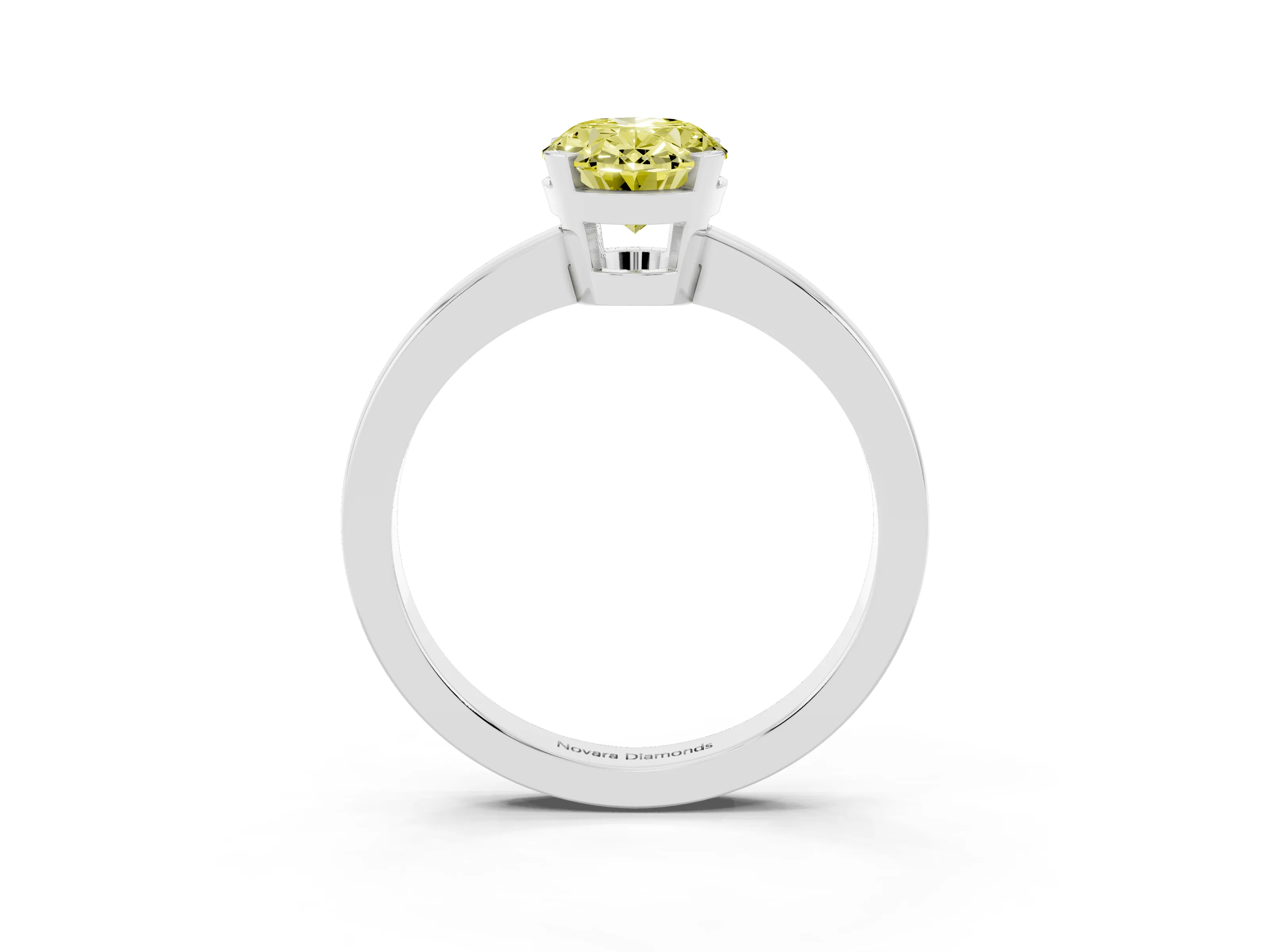 Fancy Yellow Oval Cut Diamond Solitaire Ring Set in White gold with Prong Head and Smooth Polished Band