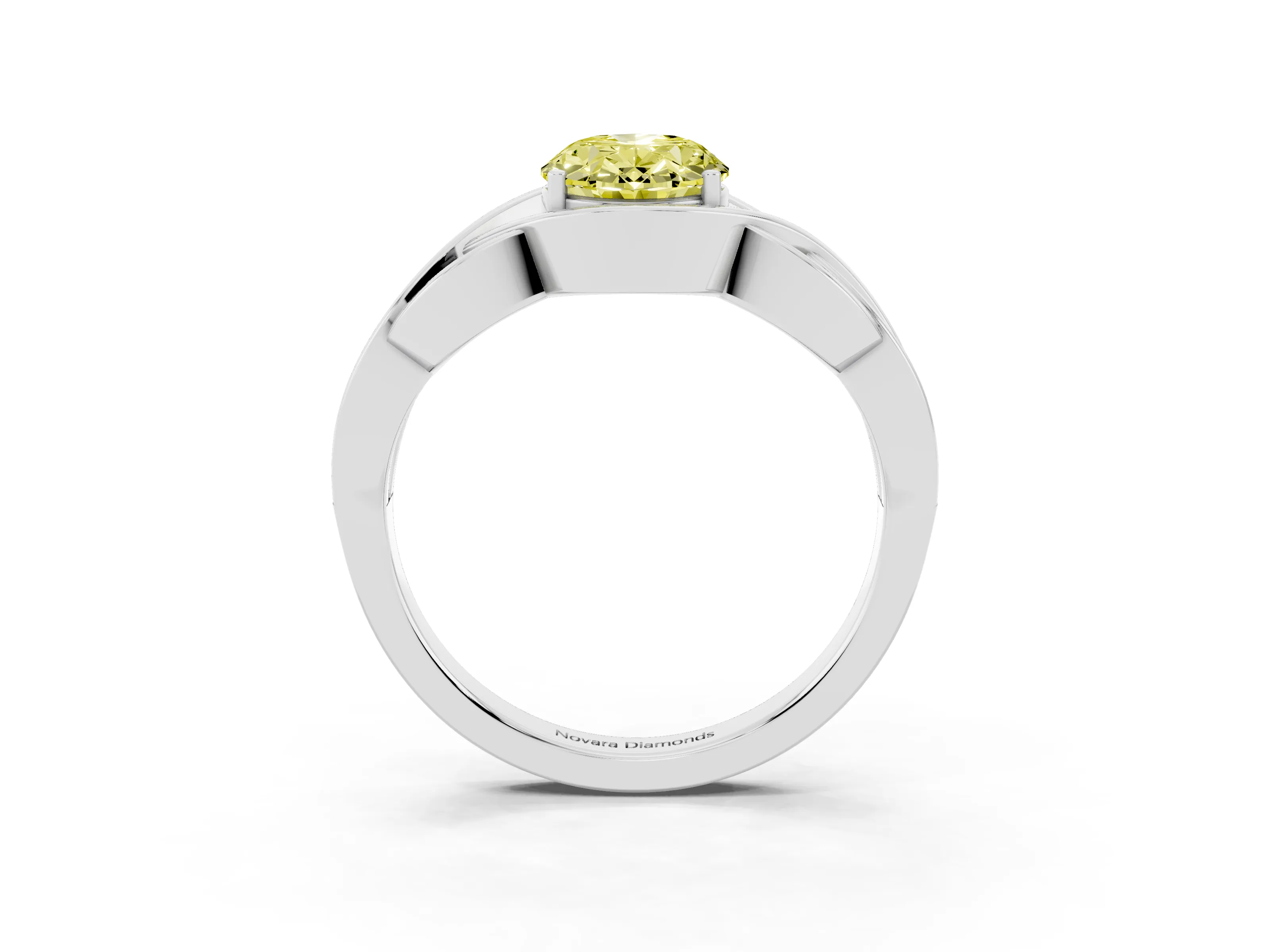 Fancy Yellow Oval Cut Diamond Solitaire Ring Set in Platinum with Intertwined Band