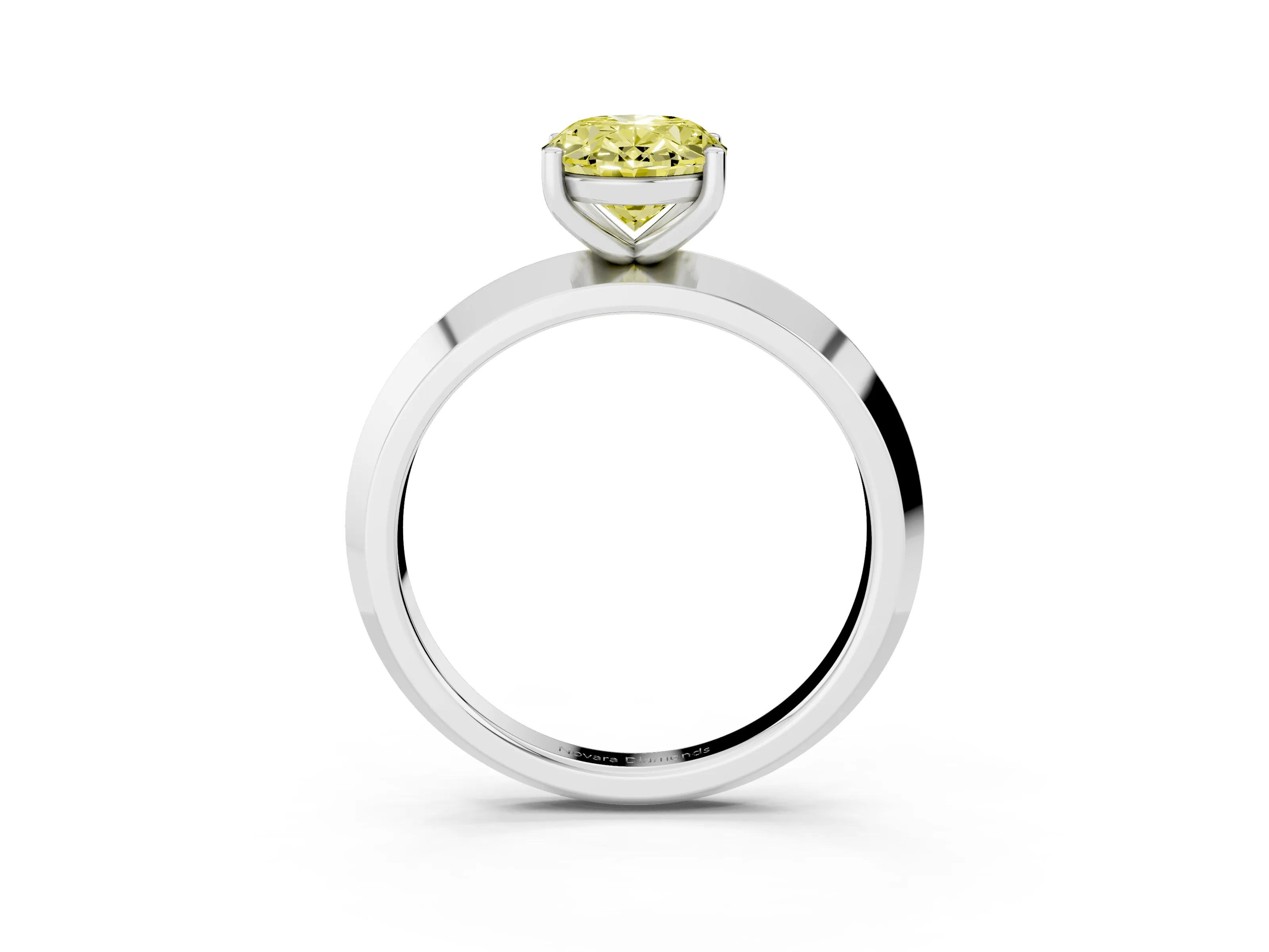 Fancy Yellow Oval Cut Diamond Solitaire Engagement Ring Set in Platinum with Flat Band and Prong Setting