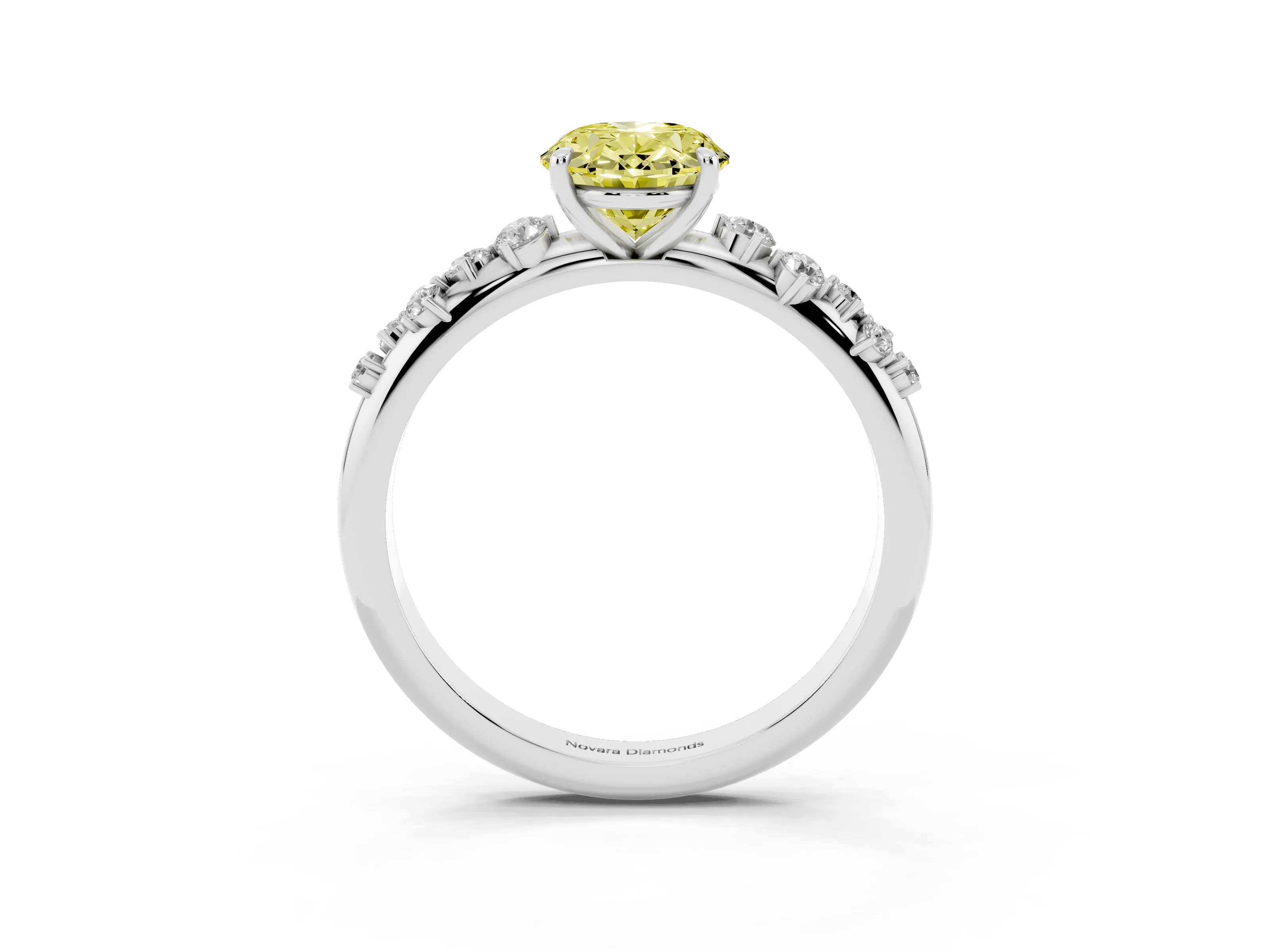 Fancy Yellow Oval Cut Diamond Cluster Solitaire Ring Set in Platinum with Prong Setting