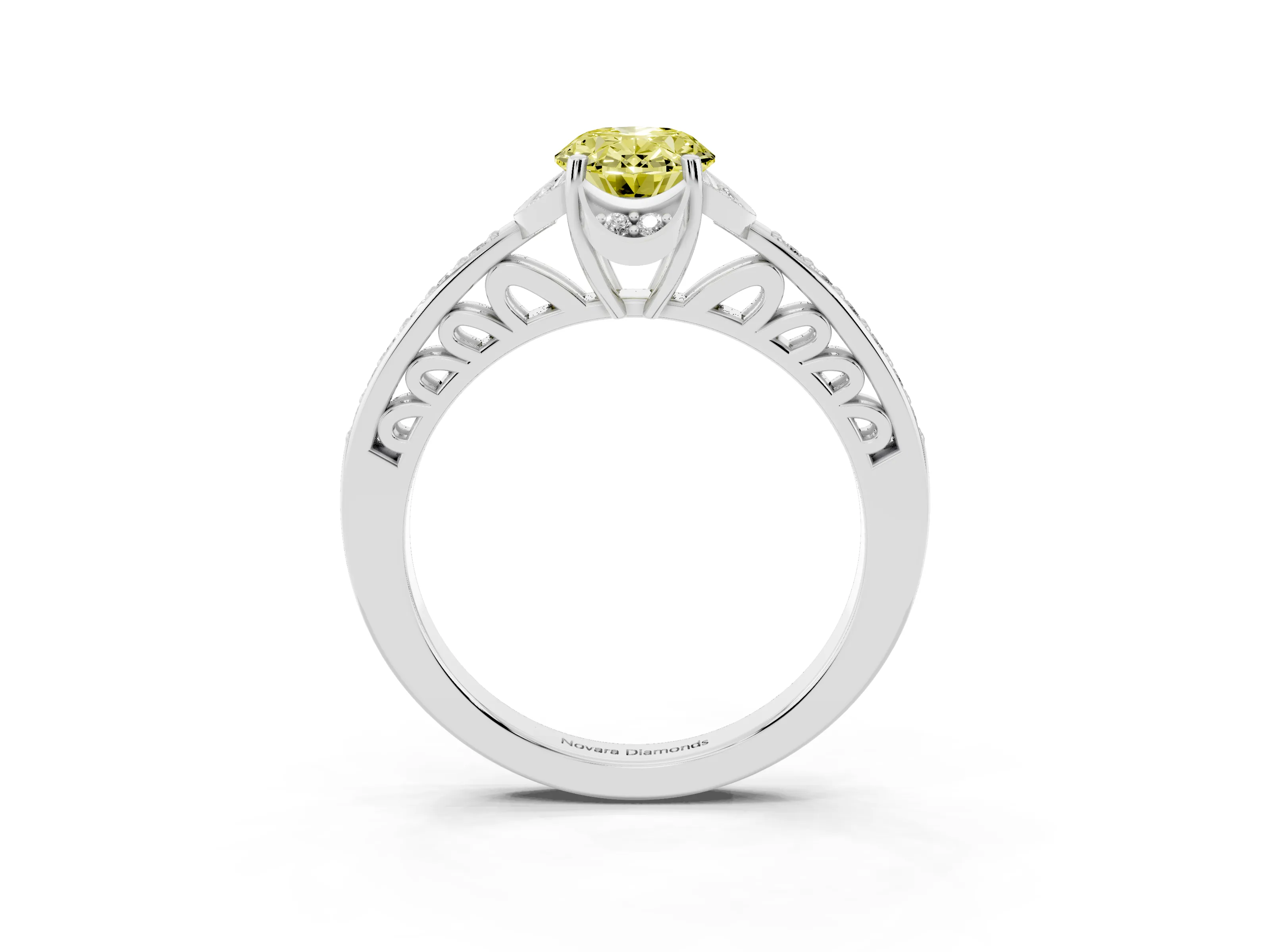 Fancy Yellow Oval Cut Diamond Halo Ring Set in Silver with Channel Set Band and Prong Setting
