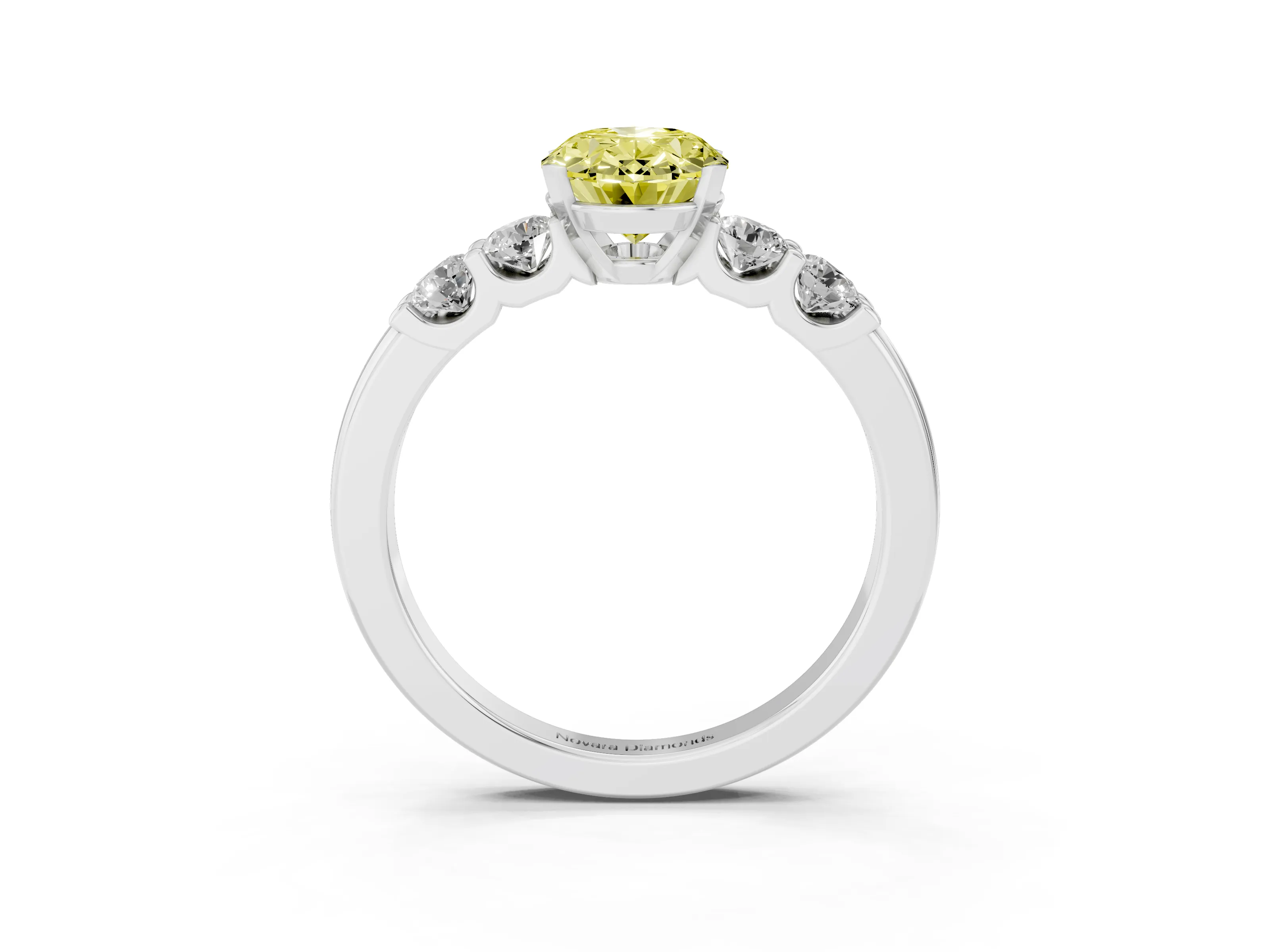 Fancy Yellow Oval Cut Diamond Five-Stone Prong Set Engagement Ring Set in Platinum with Channel Band