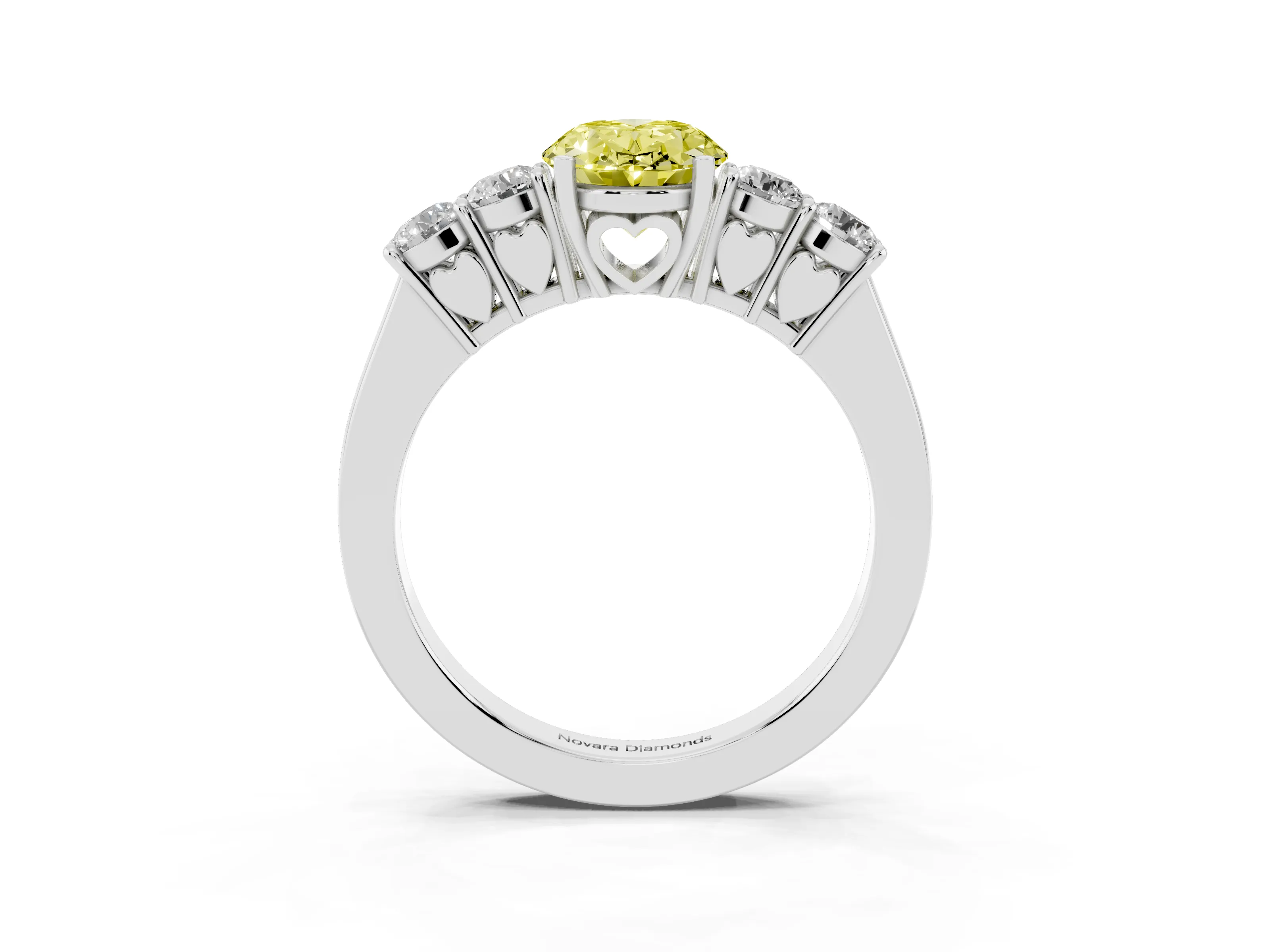 Fancy Yellow Oval Cut Diamond Five-Stone Prong Set Band Ring Set in Silver with Polished Band