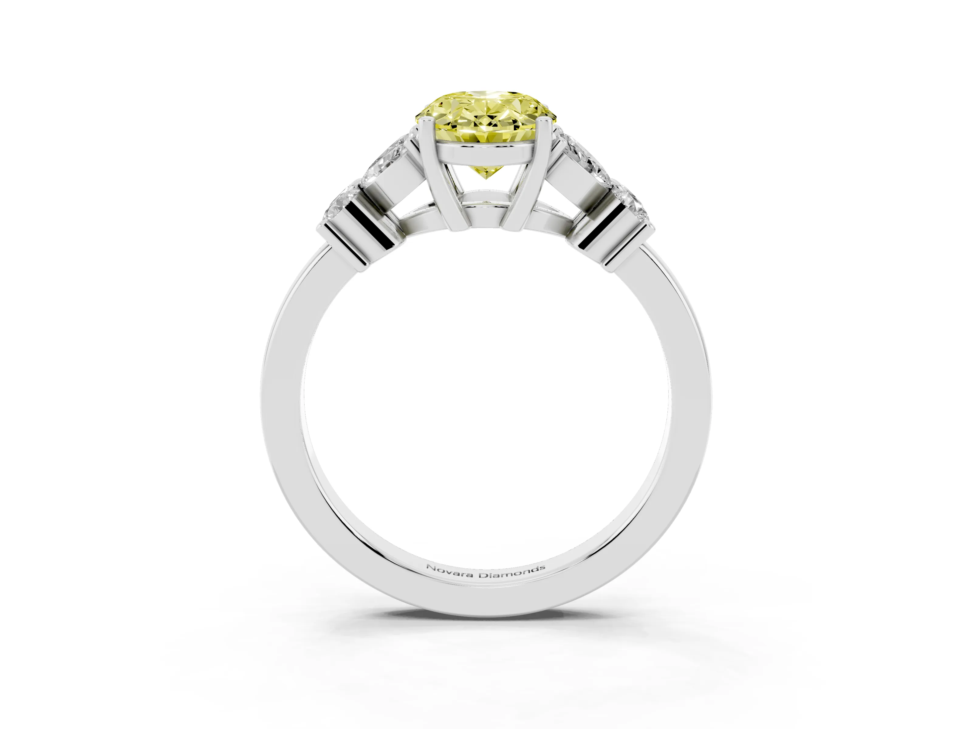 Fancy Yellow Oval Cut Diamond Floral Cluster Ring Set in Platinum with Marquise Petals and Prong Setting