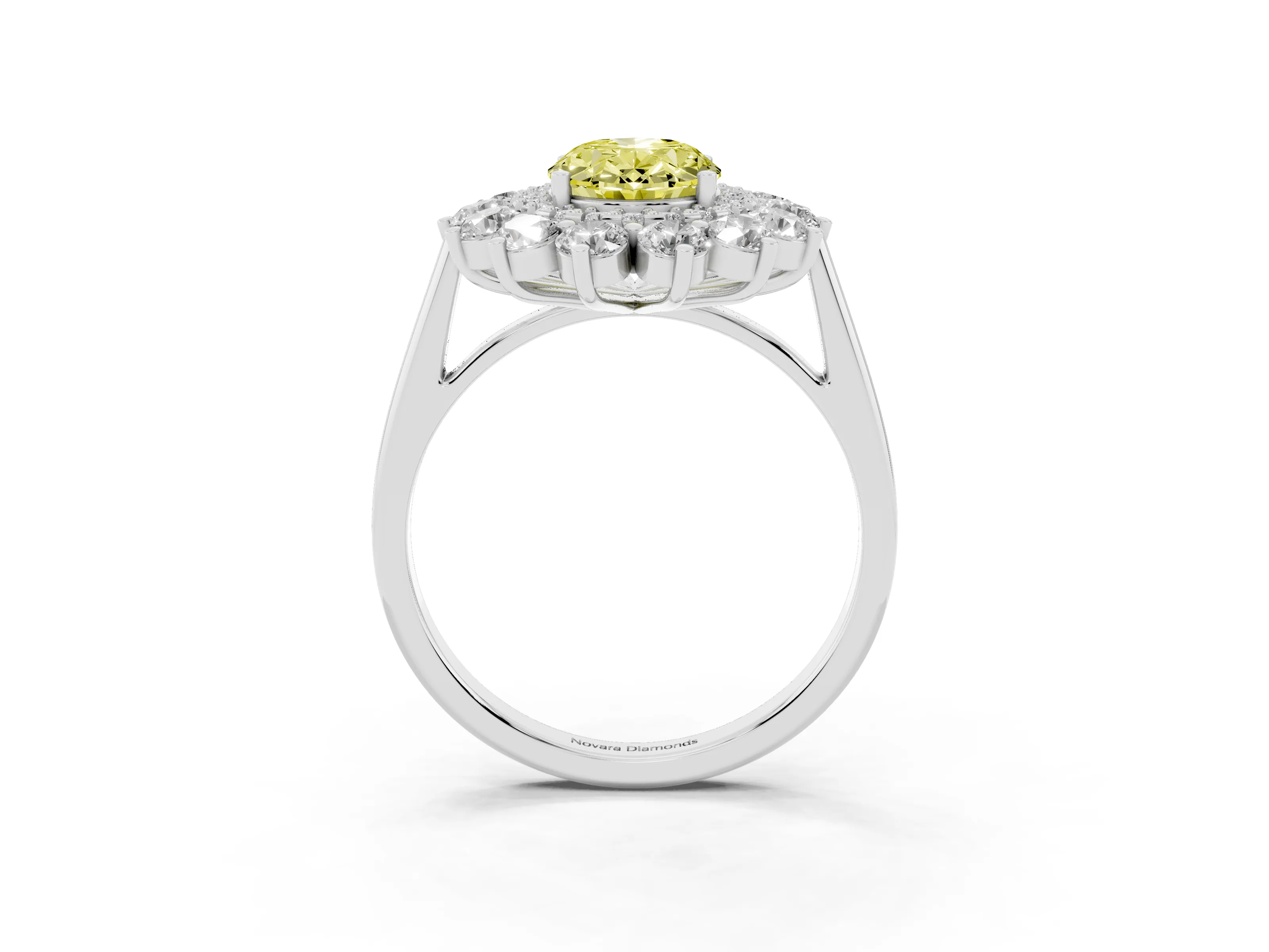 Fancy Yellow Oval Cut Diamond Floral Double Halo Ring Set in Platinum with Round Petals