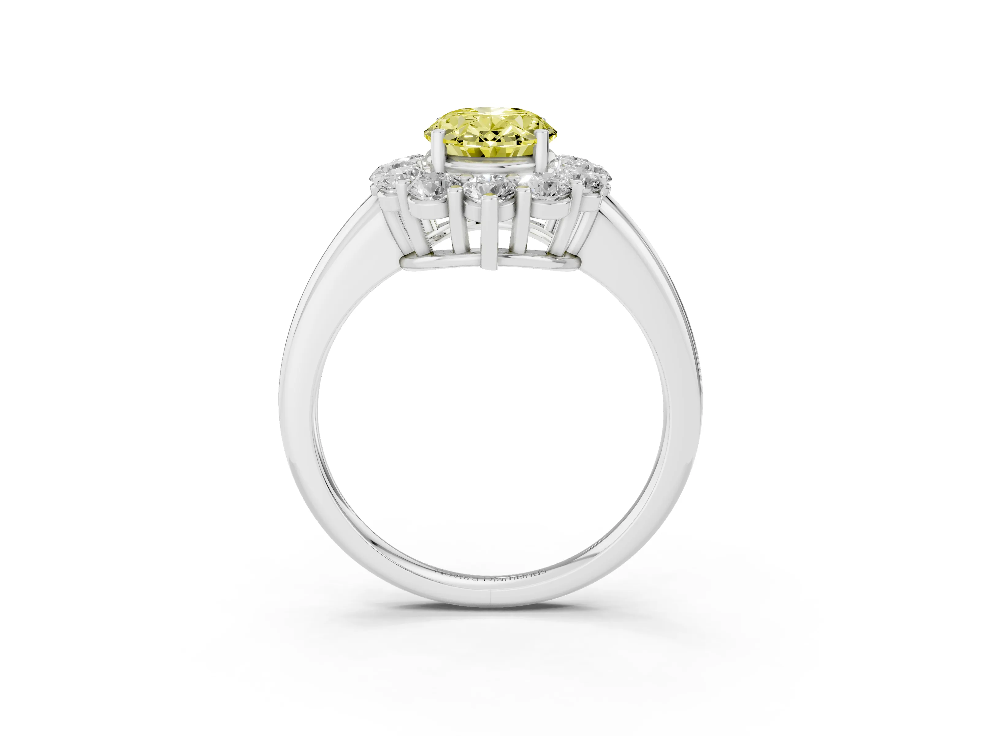 Fancy Yellow Oval Cut Diamond Halo Cluster Engagement Ring Set in Silver with Polished Band and Prong Setting