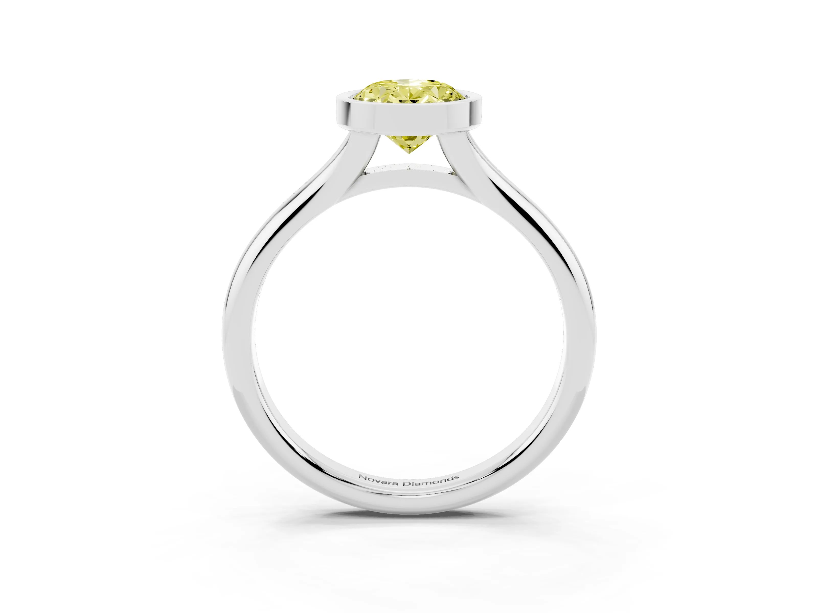 Fancy Yellow Bezel Set Oval Cut Diamond Solitaire Ring Set in White gold with Smooth Band