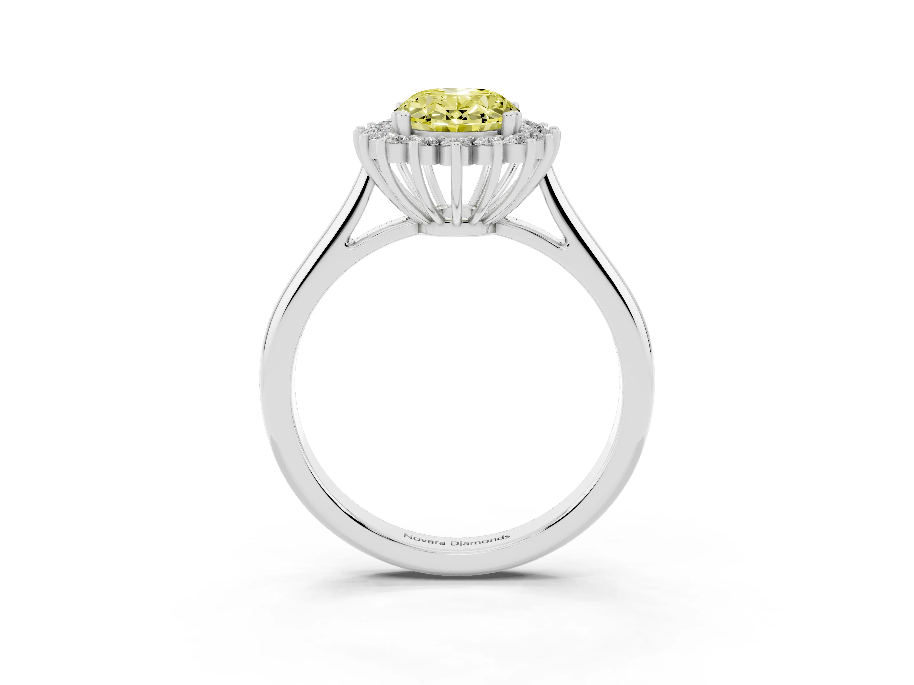 Fancy Yellow Oval Cut Diamond Halo Ring Set in Platinum with Plain Solitaire Band and Prong Setting