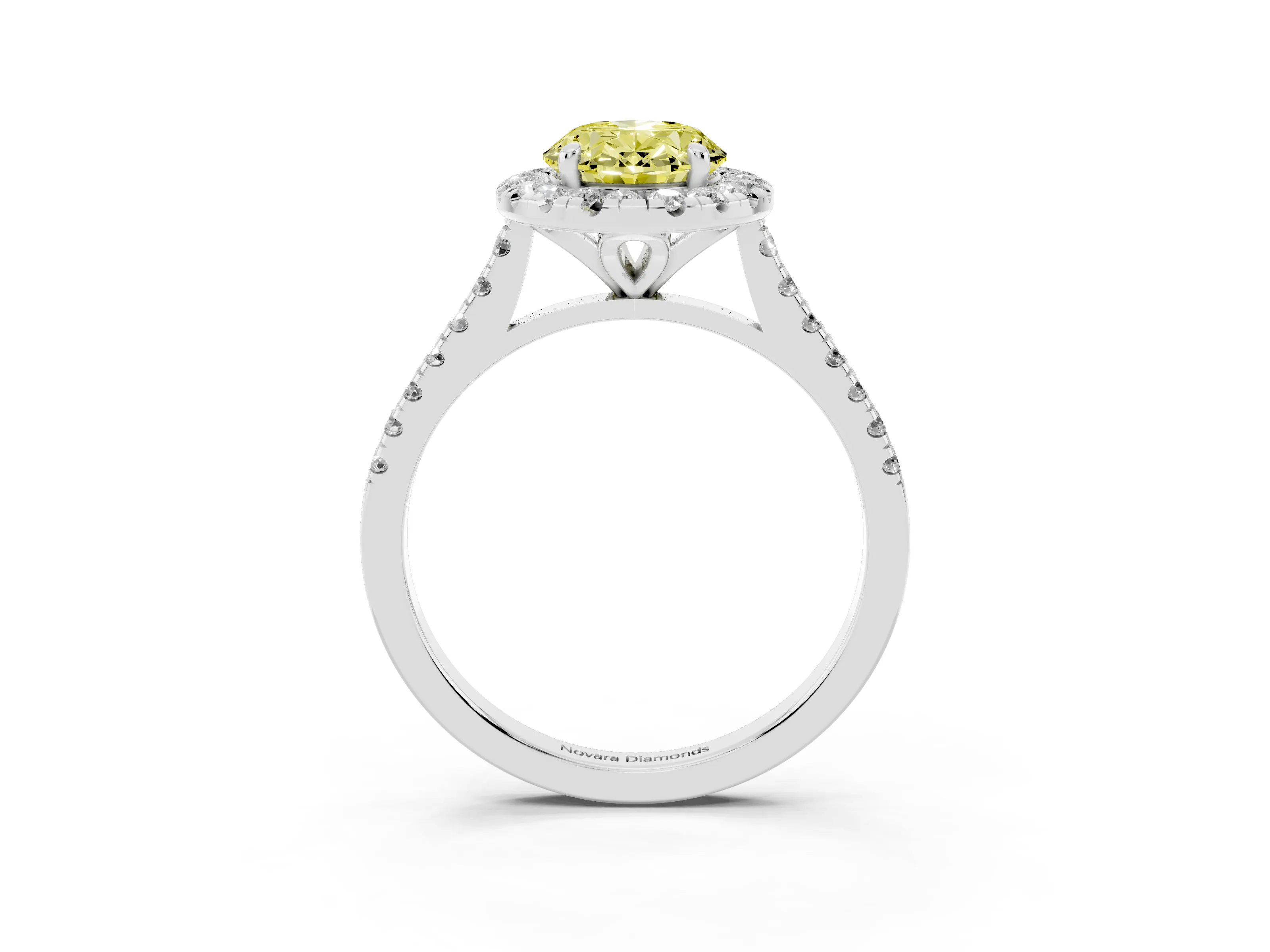Fancy Yellow Oval Cut Diamond Cushion Halo Ring Set in Silver with Pavé Band