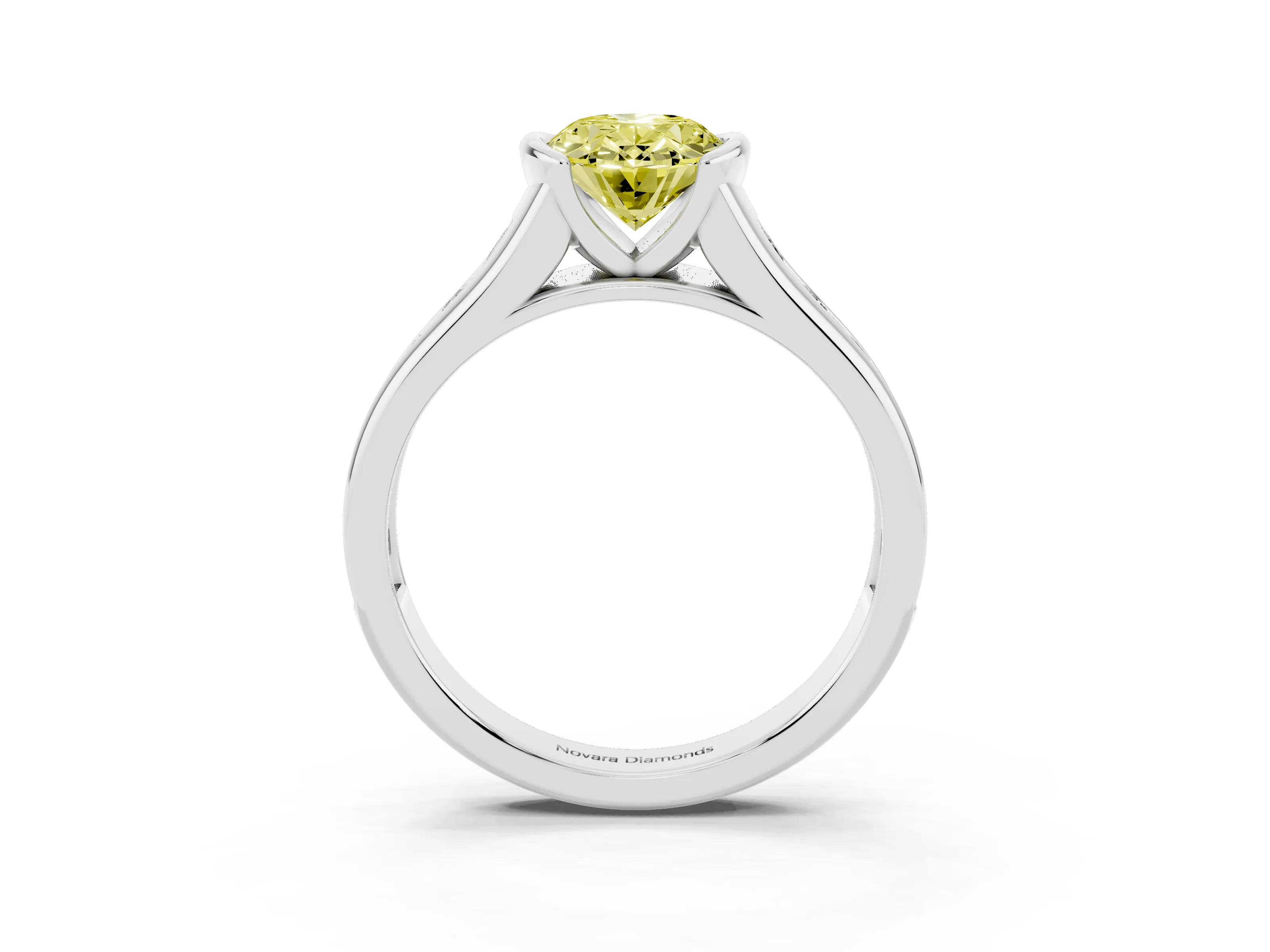 Fancy Yellow Oval Cut Diamond Bezel-Set Solitaire Ring Set in Silver with Channel-Set Band