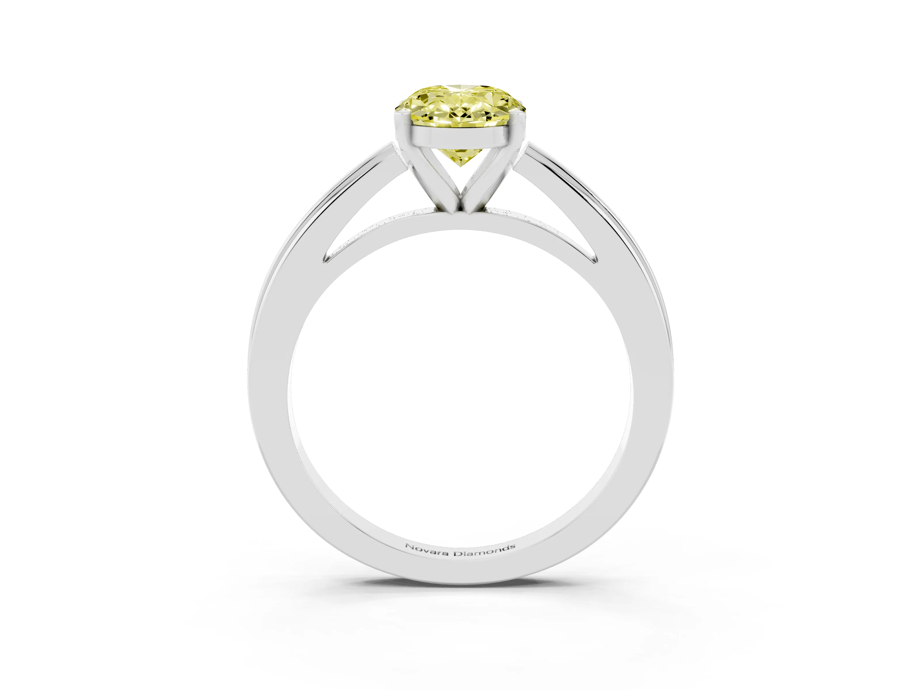 Fancy Yellow Oval Cut Diamond Solitaire Ring Set in Platinum with Prong Setting and Classic Band