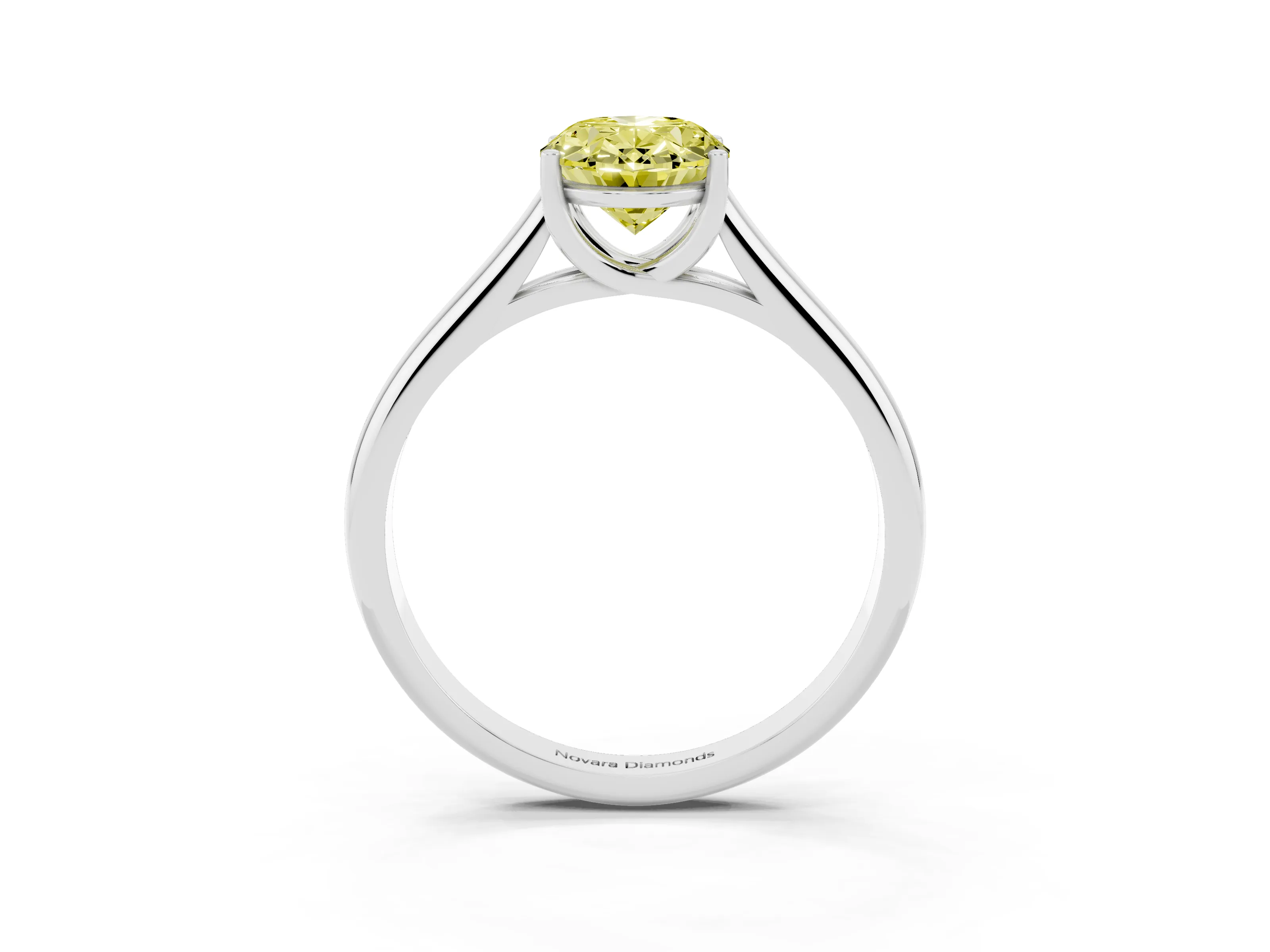 Fancy Yellow Oval Cut Diamond Solitaire Engagement Ring Set in White gold with Subtly Tapered Band and Prong Setting