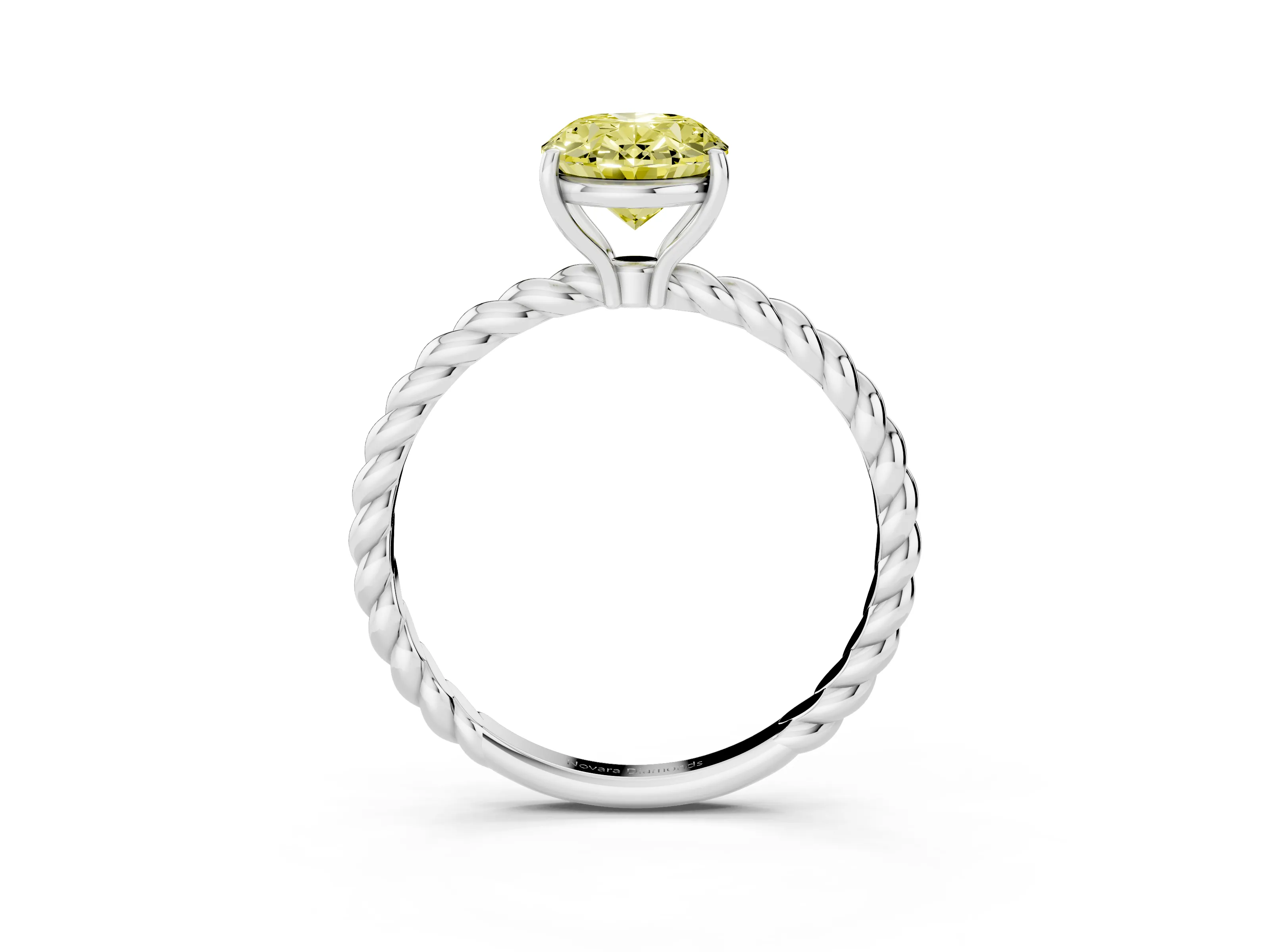 Fancy Yellow Oval Cut Diamond Solitaire Twisted Band Ring Set in Silver with Prong Solitaire Setting