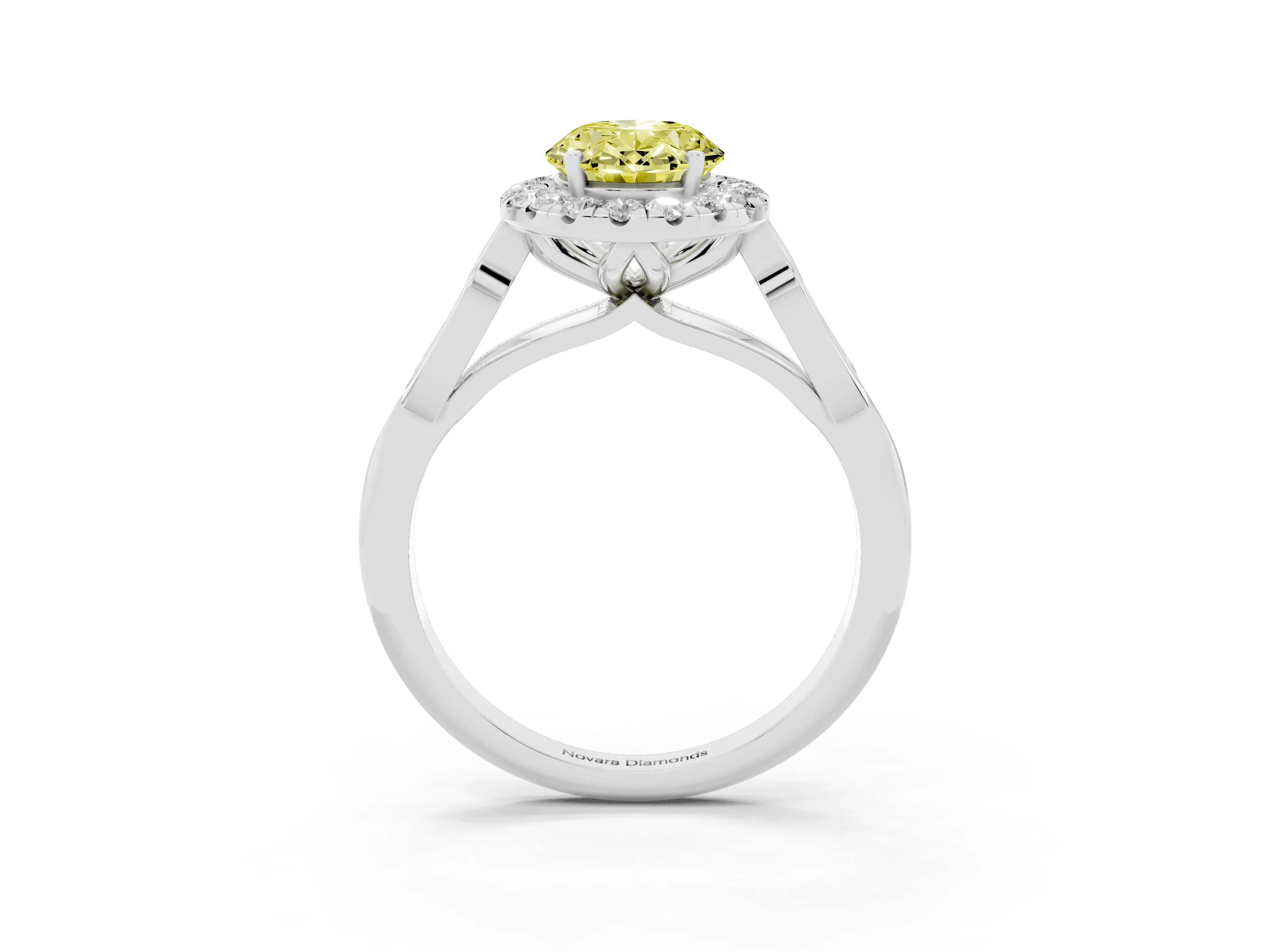 Fancy Yellow Oval Cut Diamond Halo Engagement Ring Set in Platinum with Filigree Band and Prong-Set Center