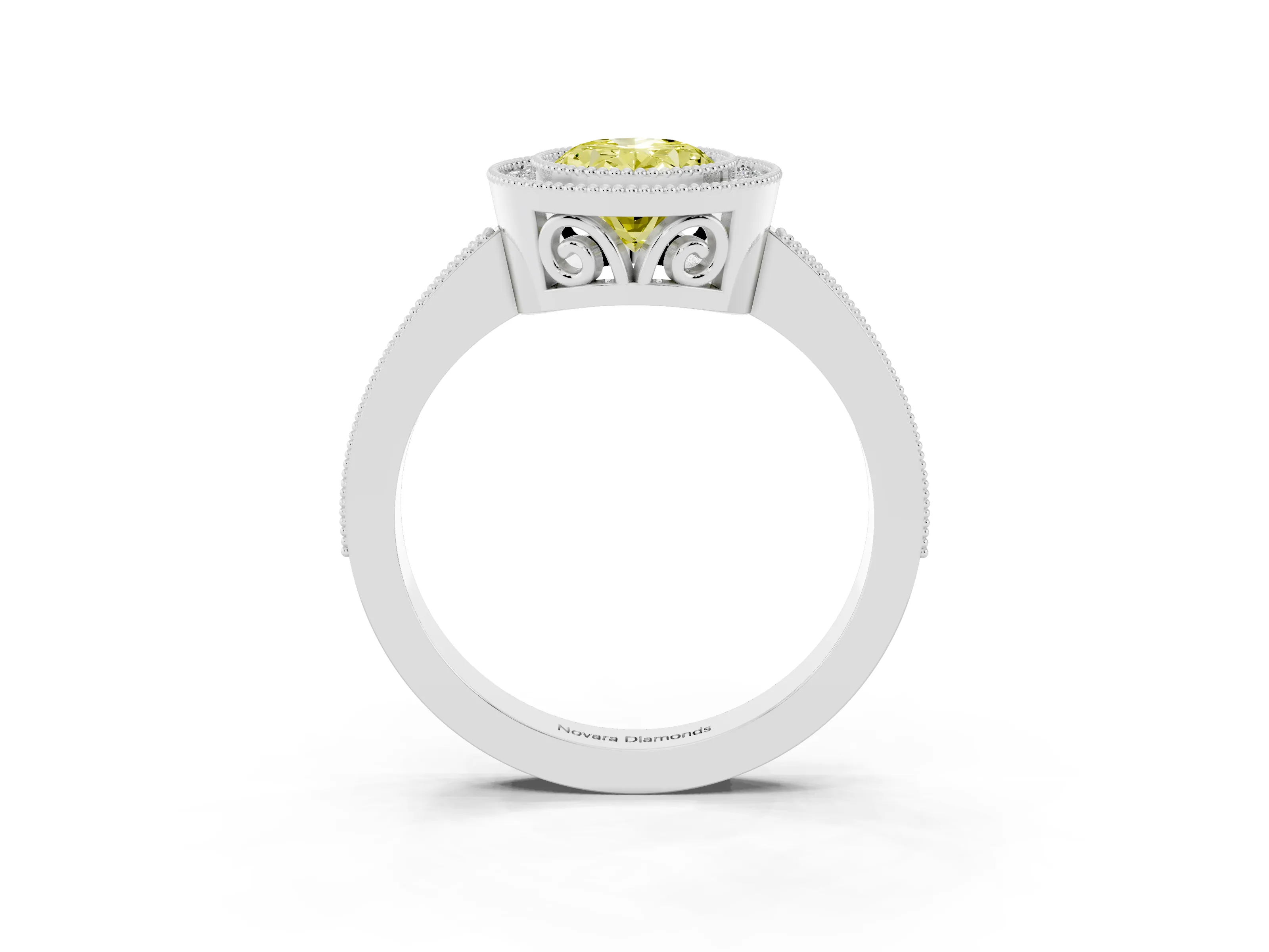 Fancy Yellow Oval Cut Diamond Halo Ring Set in Silver with Pavé Band and Milgrain-Edged Prongs