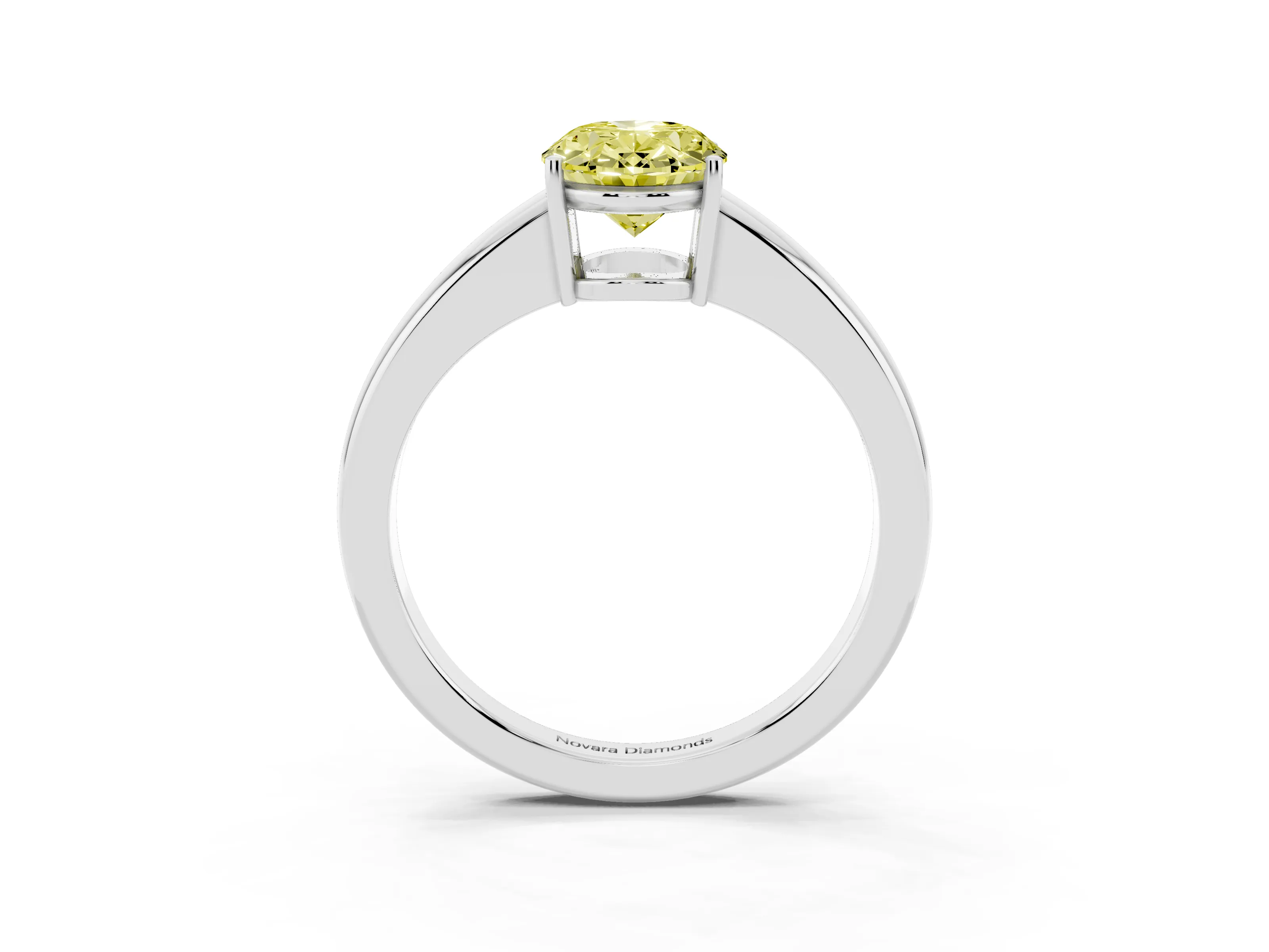 Fancy Yellow Oval Cut Diamond Solitaire Ring Set in Platinum with Tapered Band and Prong Setting