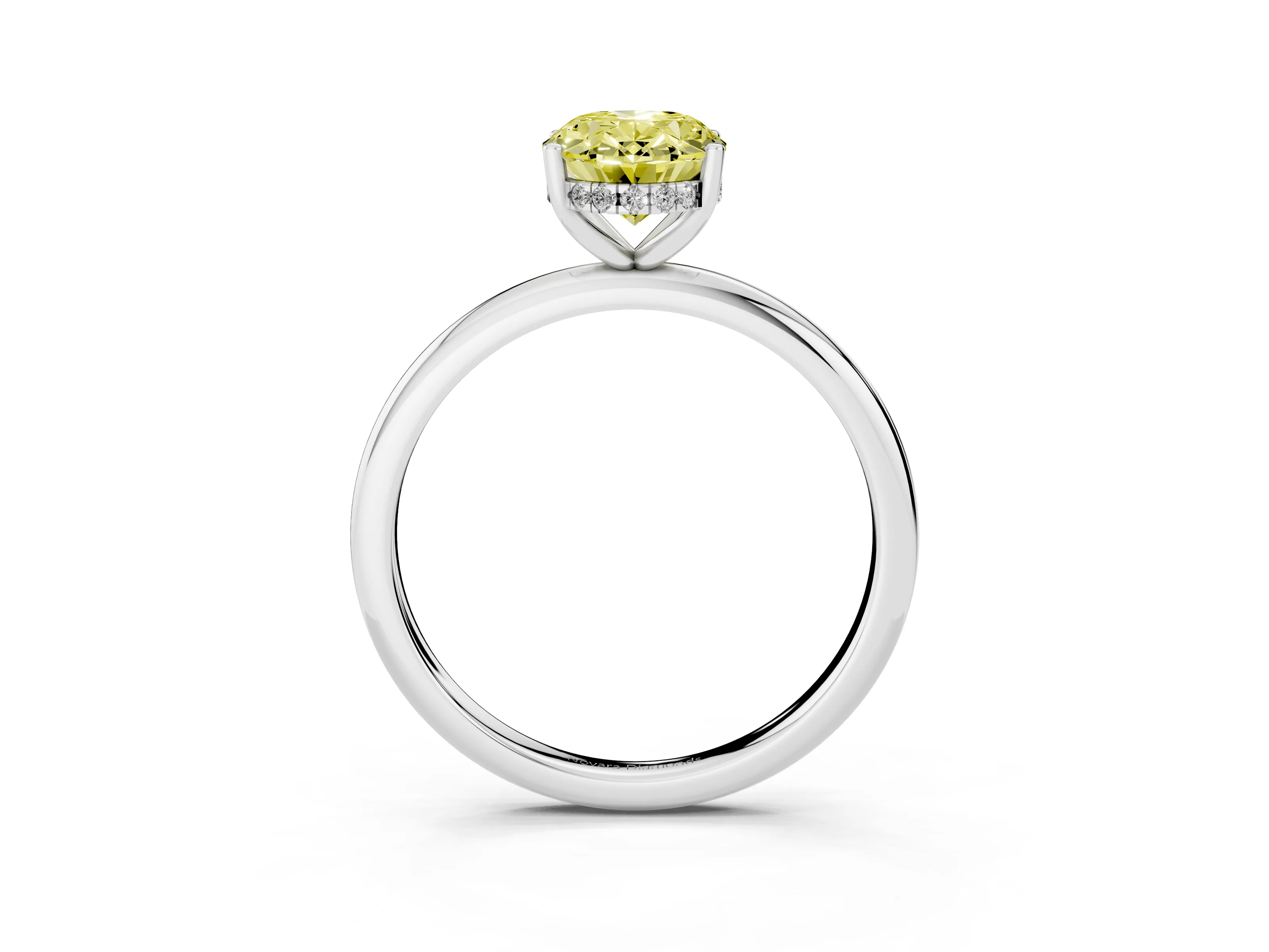 Fancy Yellow Oval Cut Diamond Solitaire Engagement Ring Set in White gold with Prong Setting and Polished Band