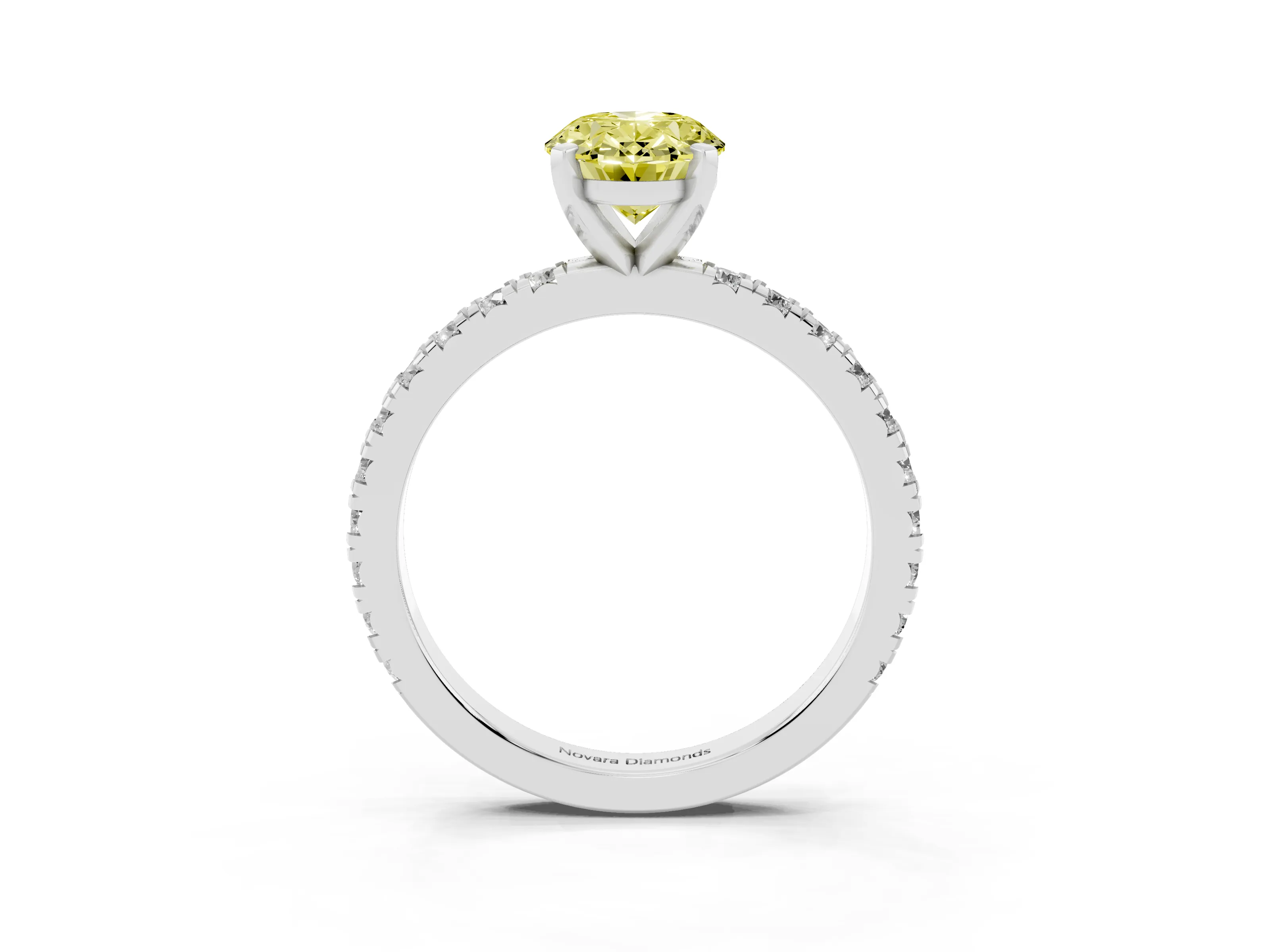 Fancy Yellow Oval Cut Diamond Pavé Band Solitaire Set in Silver with Prong Setting