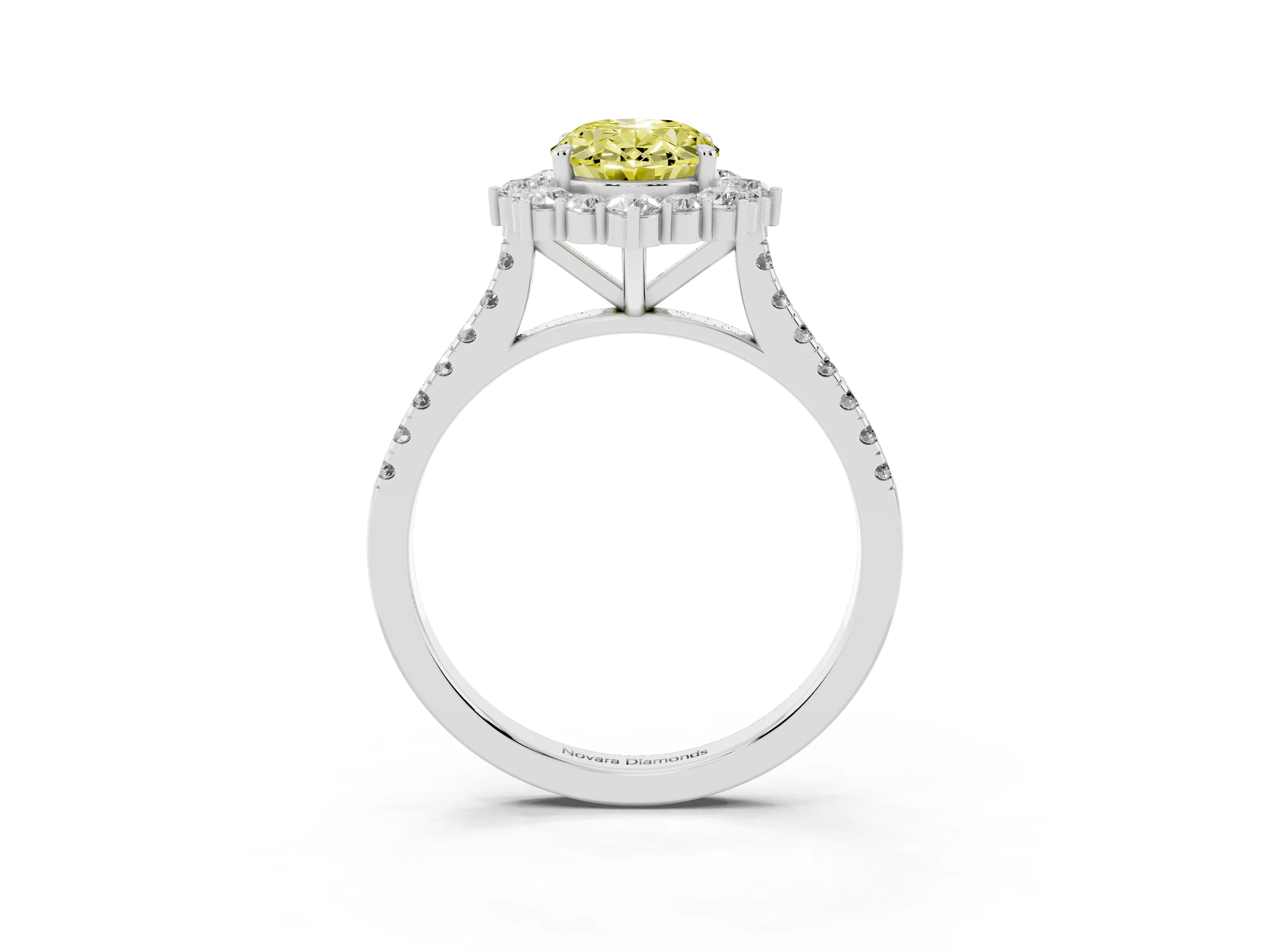 Fancy Yellow Oval Cut Diamond Halo Ring Set in Silver with Pavé Band and Prong Setting