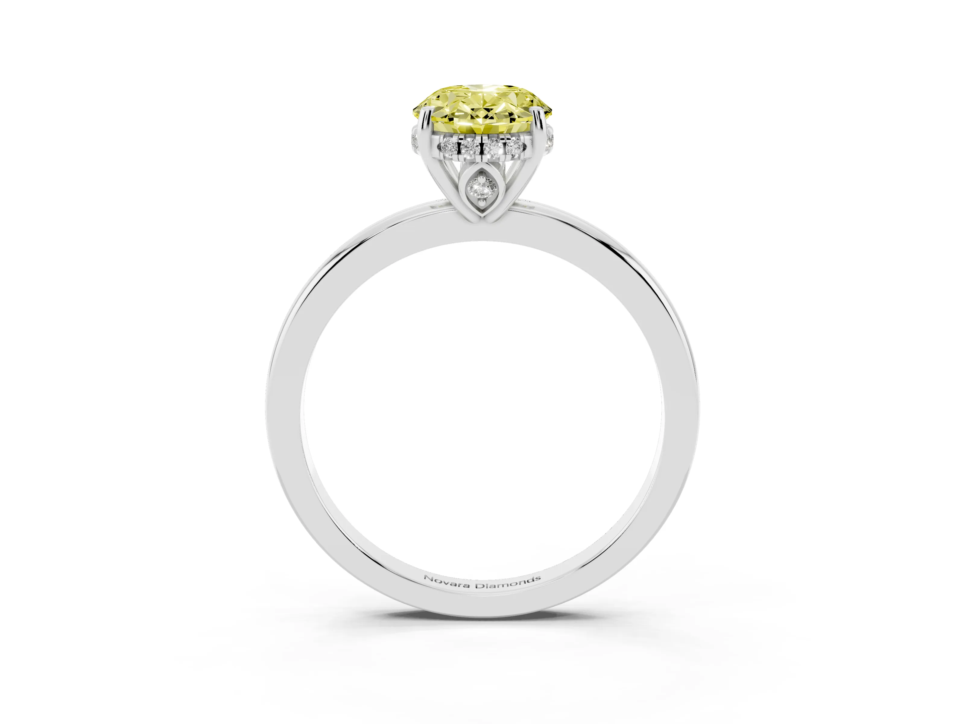 Fancy Yellow Oval Cut Diamond Solitaire Ring Set in Silver with Plain Band and Prong Setting