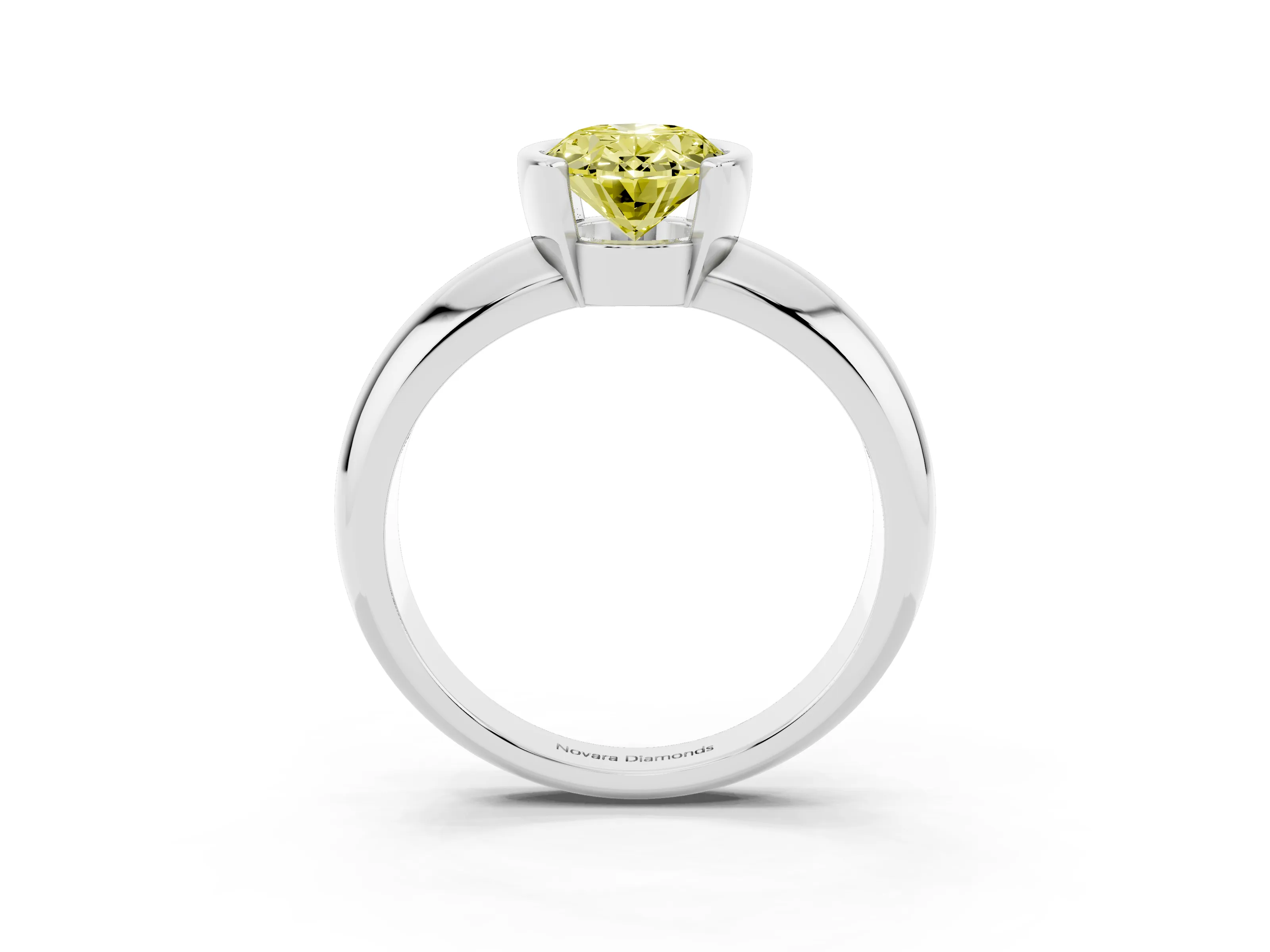 Fancy Yellow Oval Cut Diamond Solitaire Tension Set Ring Set in Silver with Wide Band