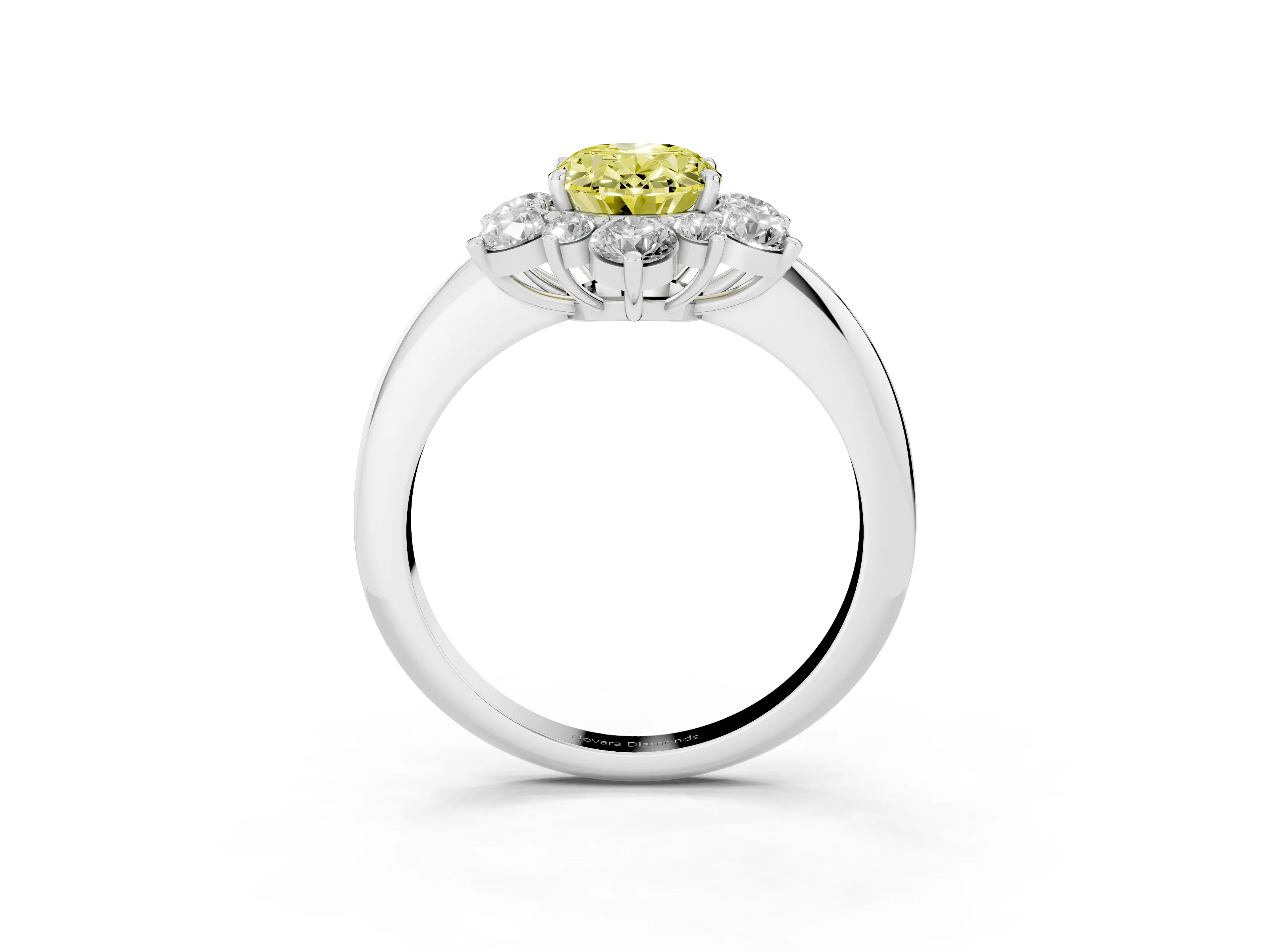 Fancy Yellow Oval Cut Diamond Cluster Halo Ring Set in Silver with Solitaire Band and Prong Setting
