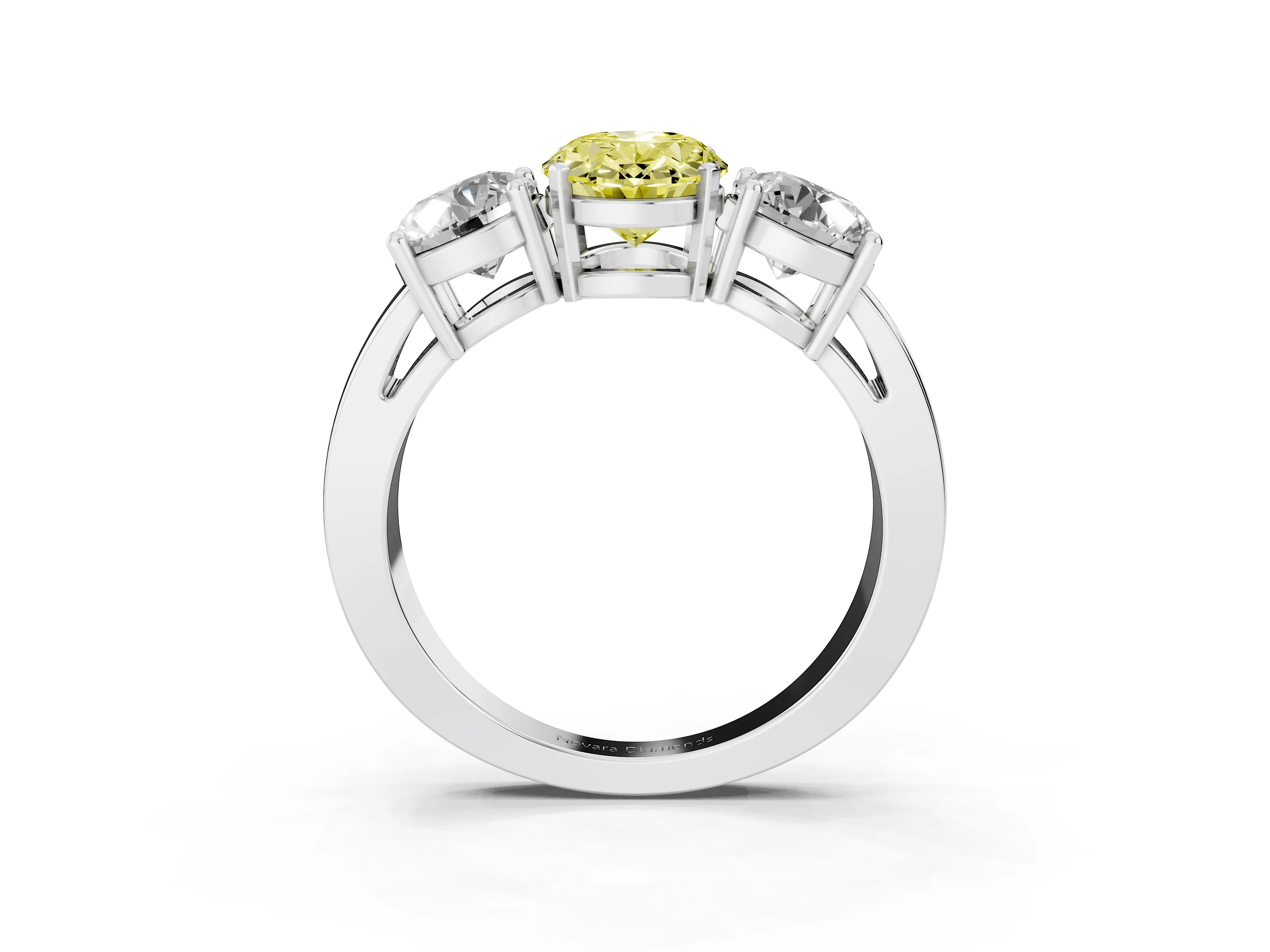 Fancy Yellow Oval Cut Diamond Three-Stone Ring Set in Silver with Round Side Stones and Classic Band