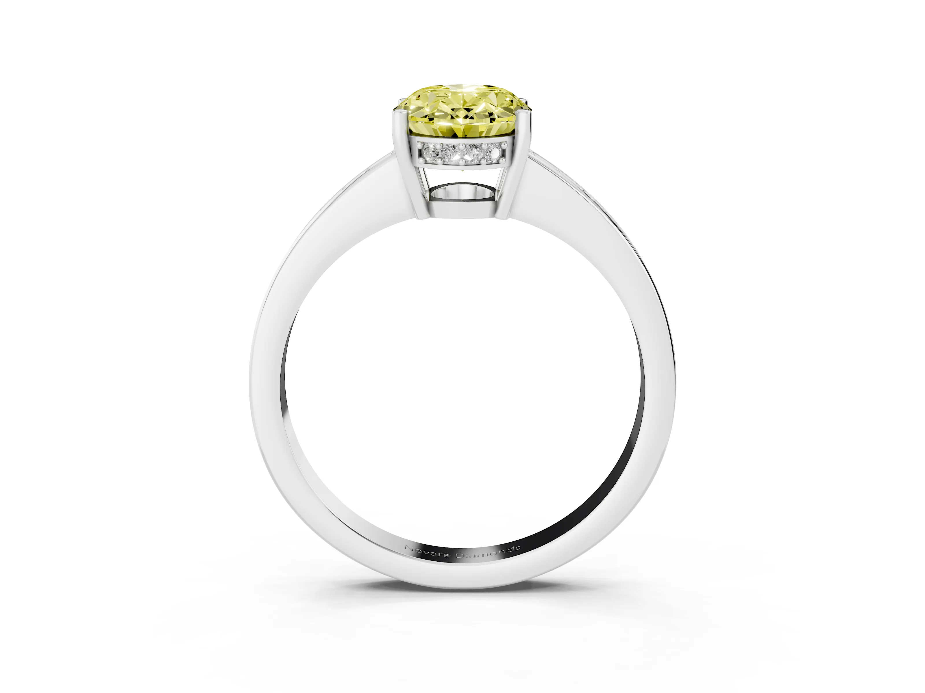Fancy Yellow Oval Cut Diamond Pavé Band Prong Set Solitaire Ring Set in Silver