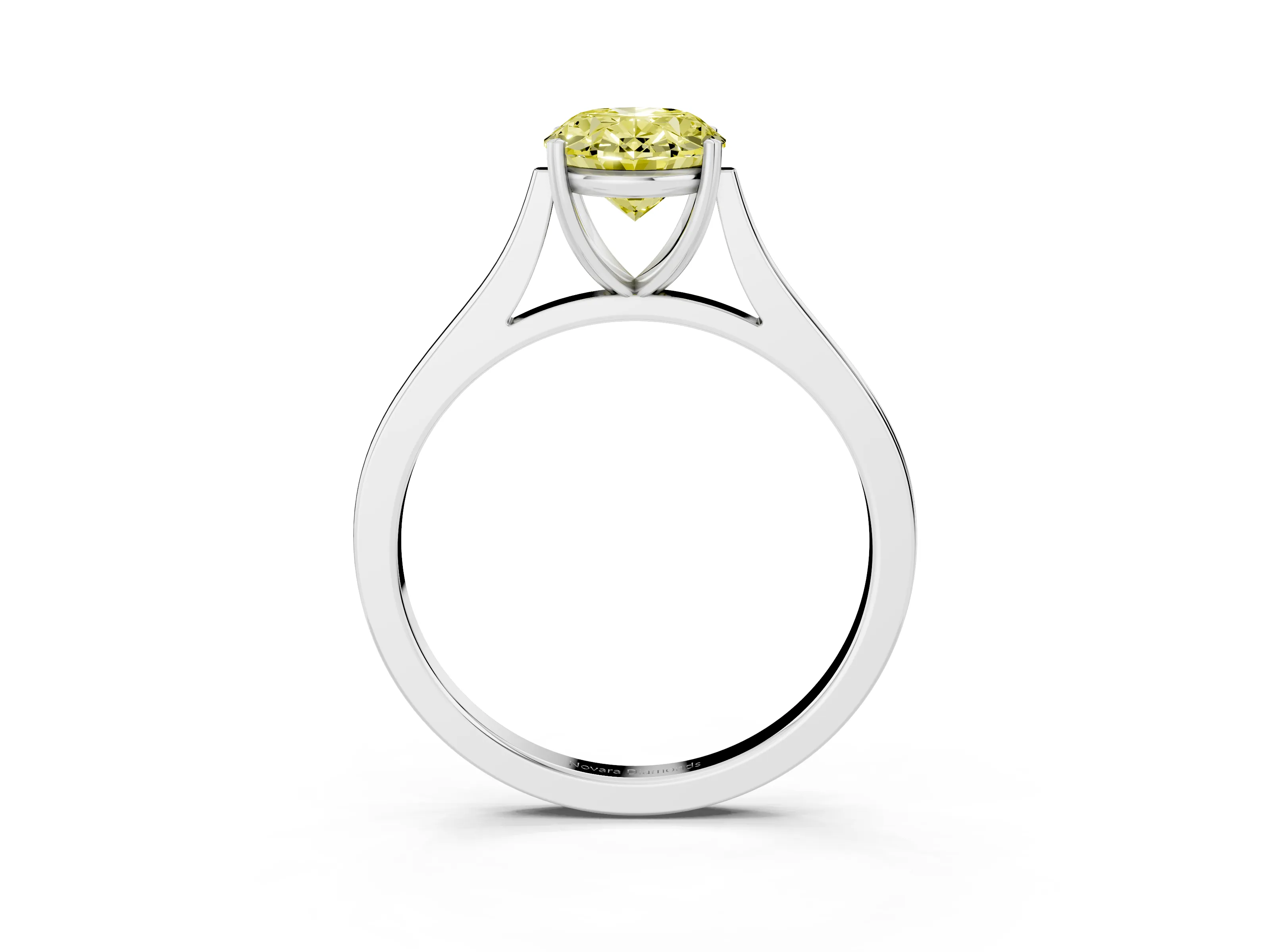 Fancy Yellow Oval Cut Diamond Solitaire Heart Prong Engagement Ring Set in Silver with Tapered Band