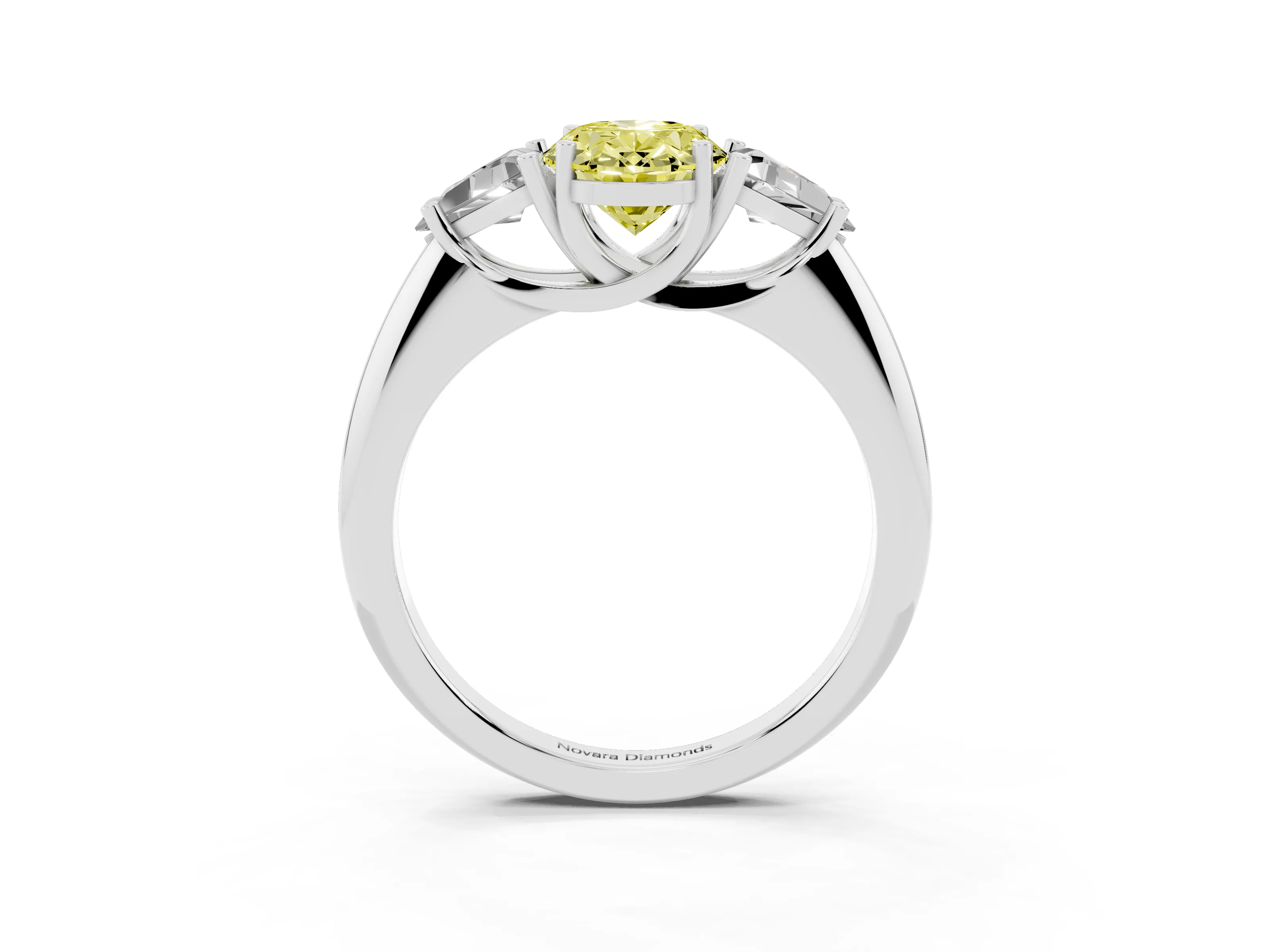 Fancy Yellow Oval Cut Diamond Three-Stone Engagement Ring Set in Platinum with Trillion Side Stones