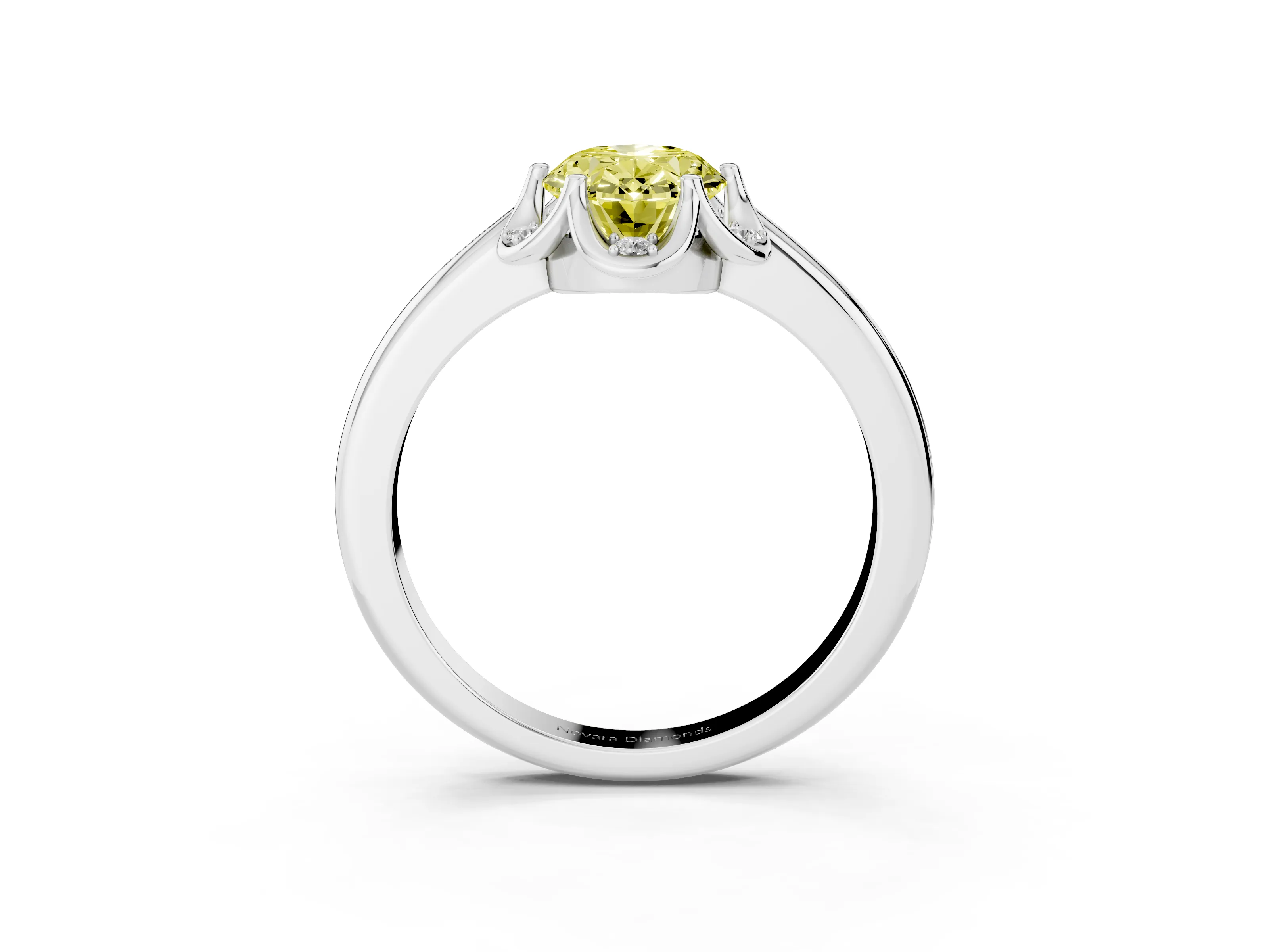 Fancy Yellow Oval Cut Diamond Round Cluster Halo Ring Set in Silver with Solitaire Band and Prong Setting