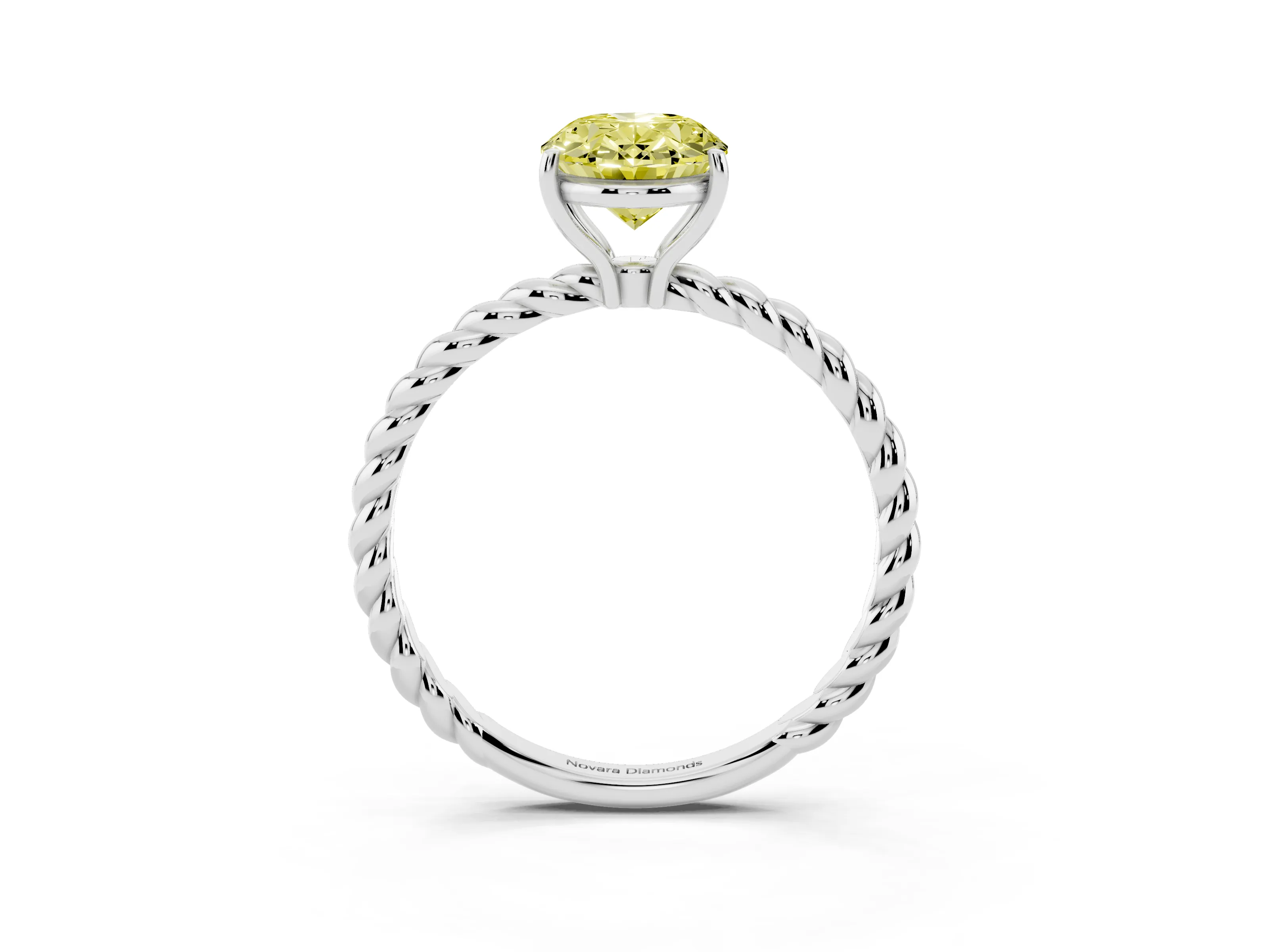 Fancy Yellow Oval Cut Diamond Solitaire Ring Set in Platinum with Twist Band and Prong Setting
