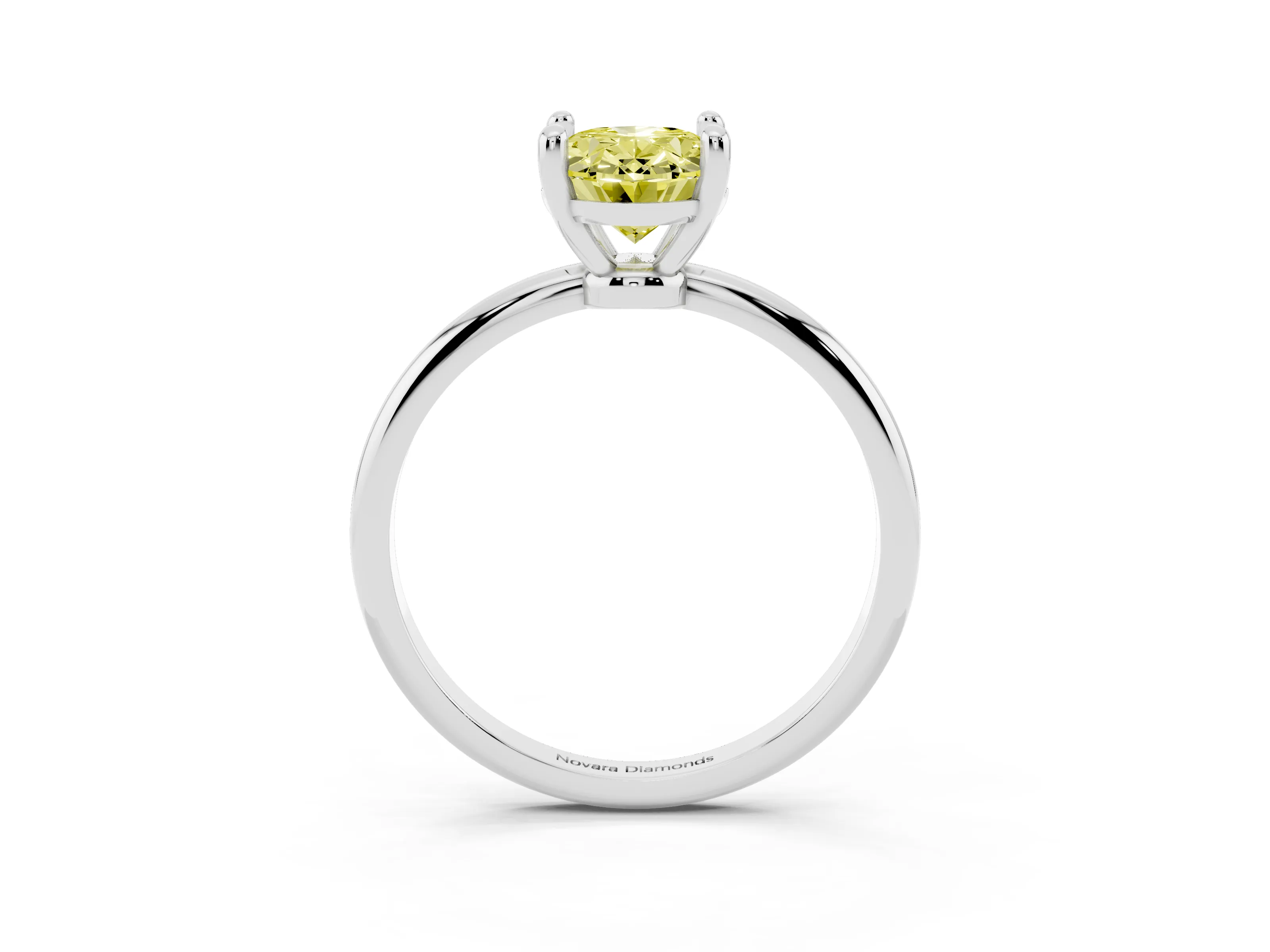 Fancy Yellow Oval Cut Diamond Solitaire Ring Set in Silver with Secure Prong Setting on a Classic Band